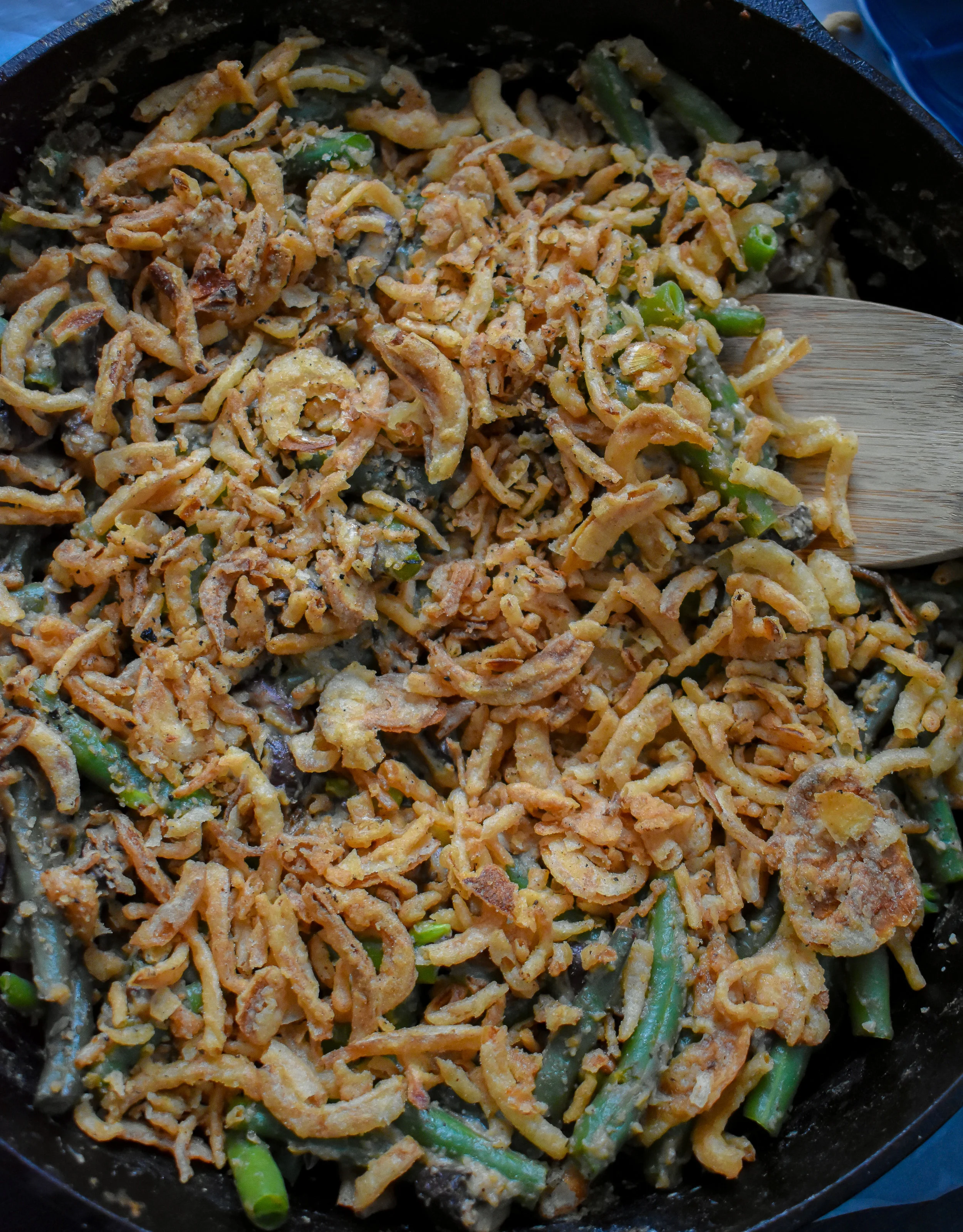 7. Sprinkle the rest of the cripsy shallots on top and put into the oven. Bake for 12-15 minutes until golden brown on top and bubbly. YUM! Serve hot and enjoy.
