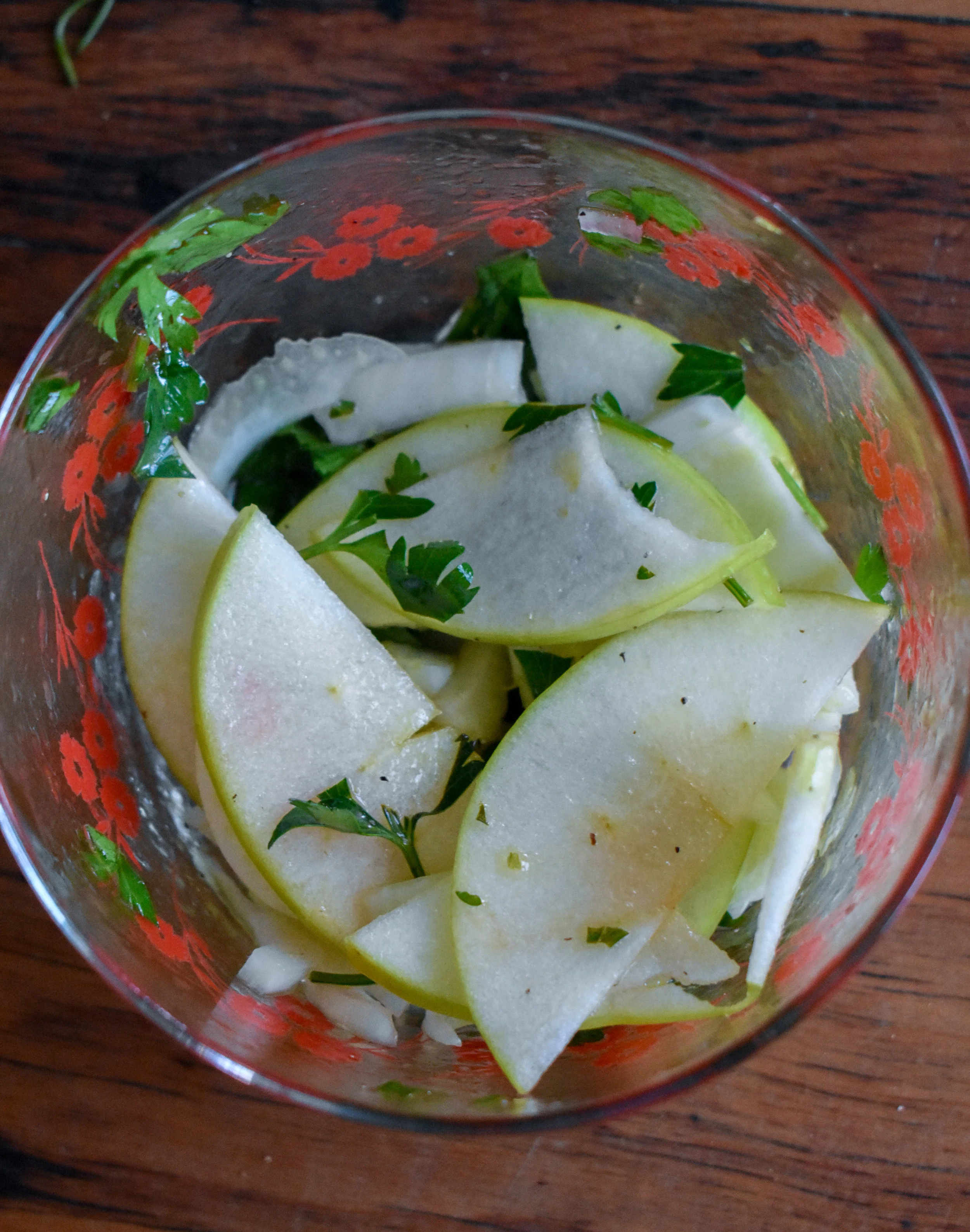 5. In a small bowl, mix together the ingredients for the slaw, set in fridge.