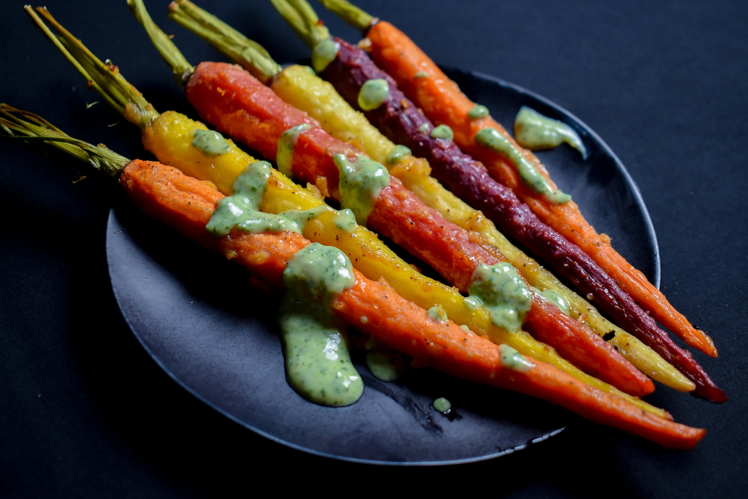 Roasted Miso Heirloom Carrots w/ Vegan Mint Crema