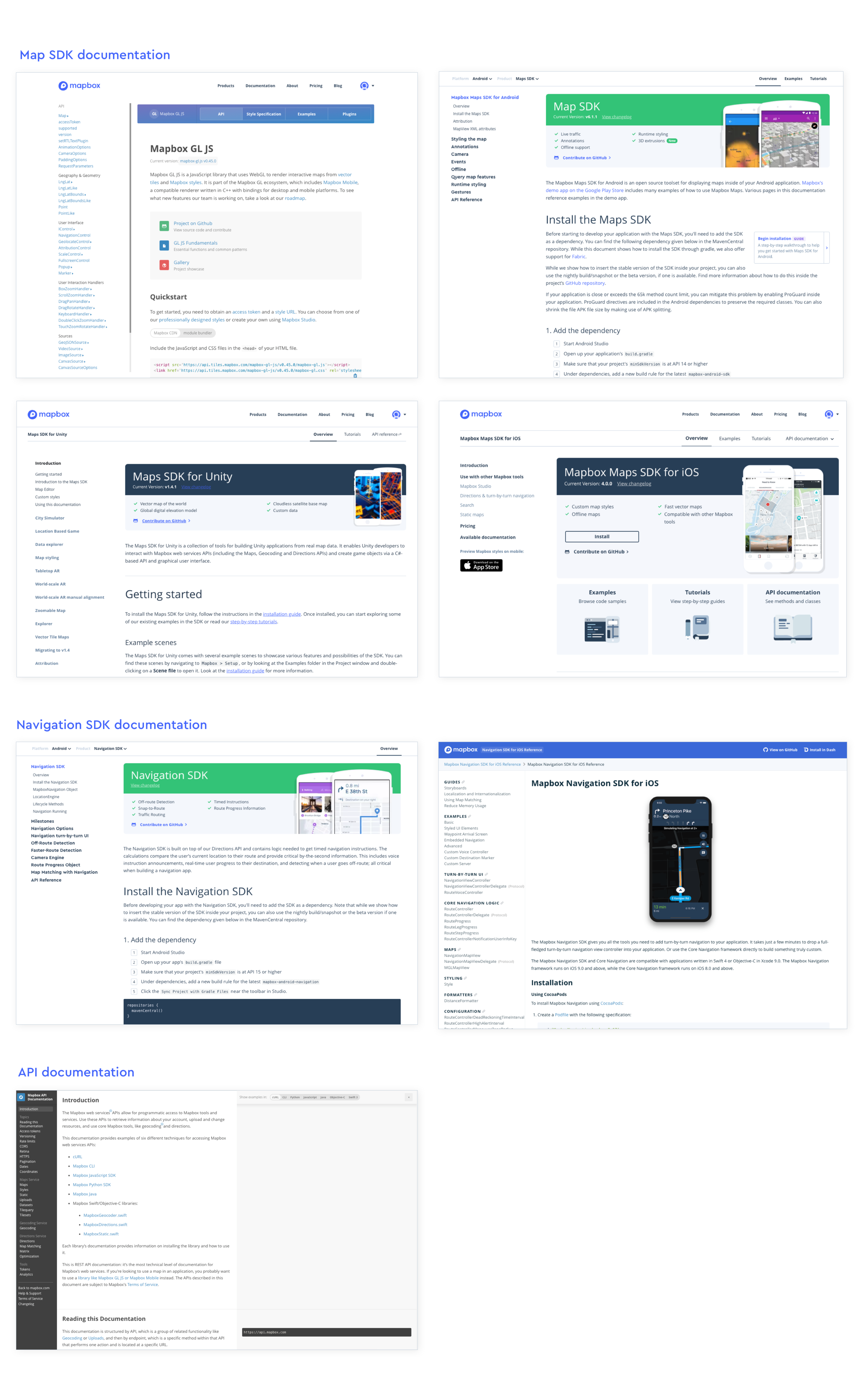 The variety of styles used just for Mapbox documentation pages
