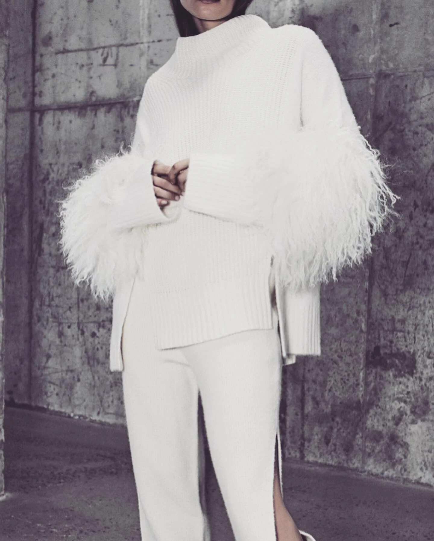 Felted Cashmere Funnel Neck Sweater 