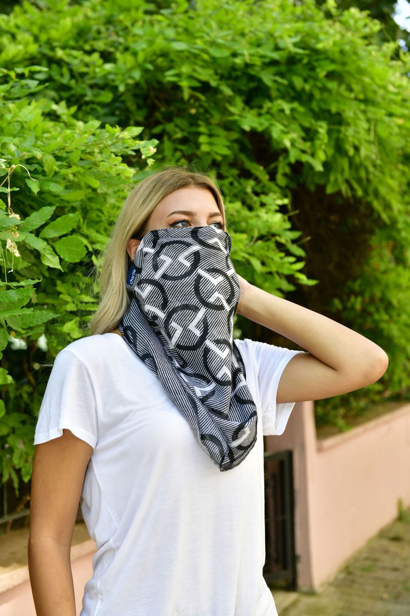 Evolution 2, Filtered Bandana Scarf with Black and White Geometric Pattern  (MERV 16) — Remlo Studios