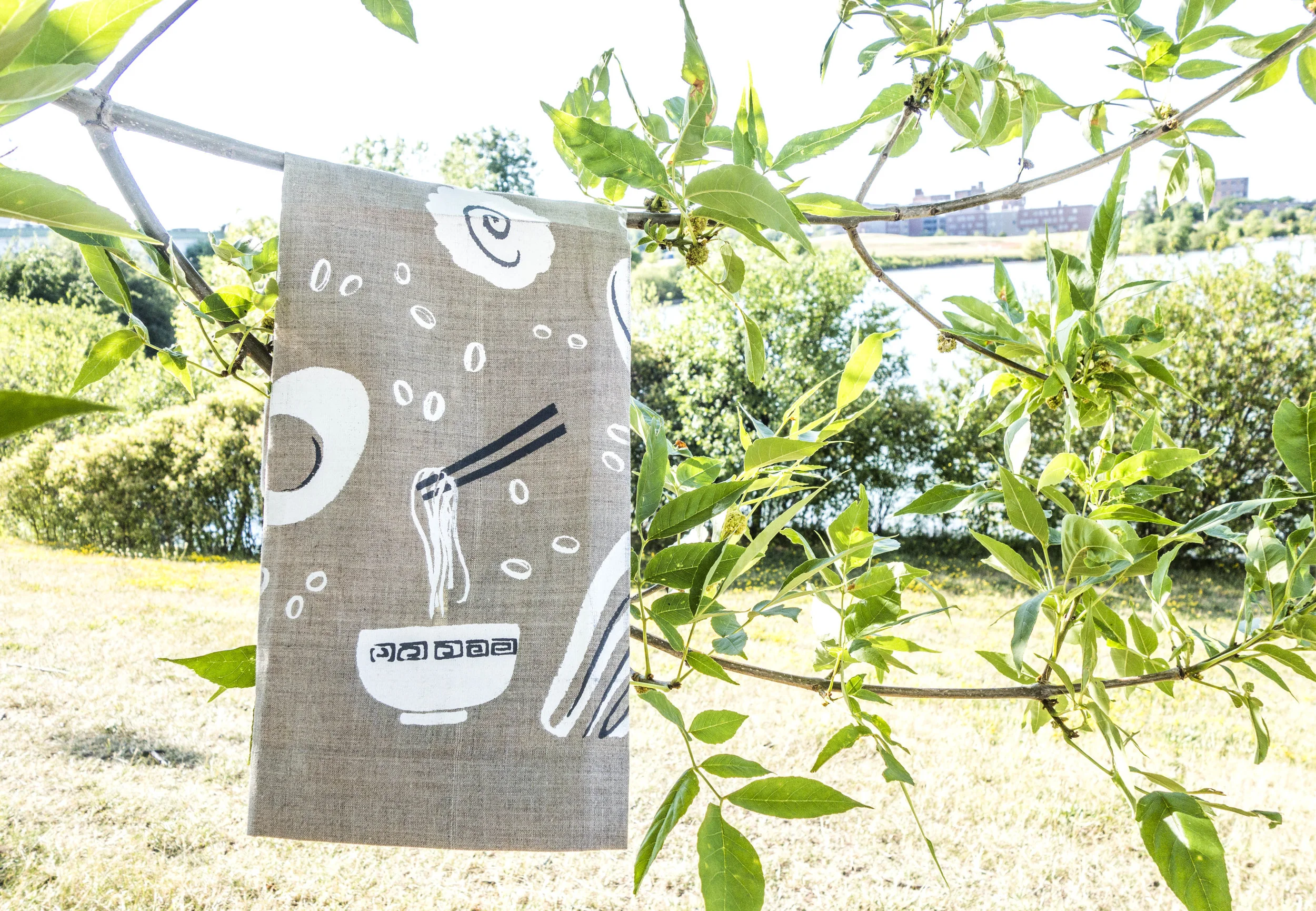 Ramen Lover Tea Towel Hanging on the Branch