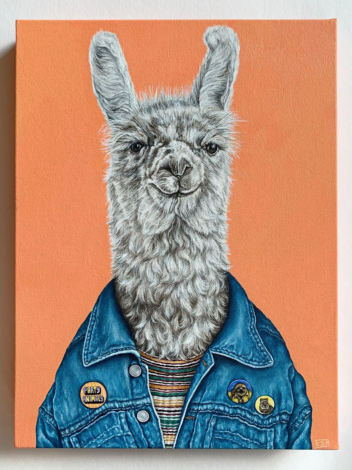 Finished Party Llama acrylic painting by artist Emma Sage Fine Art in Los Angeles, CA.