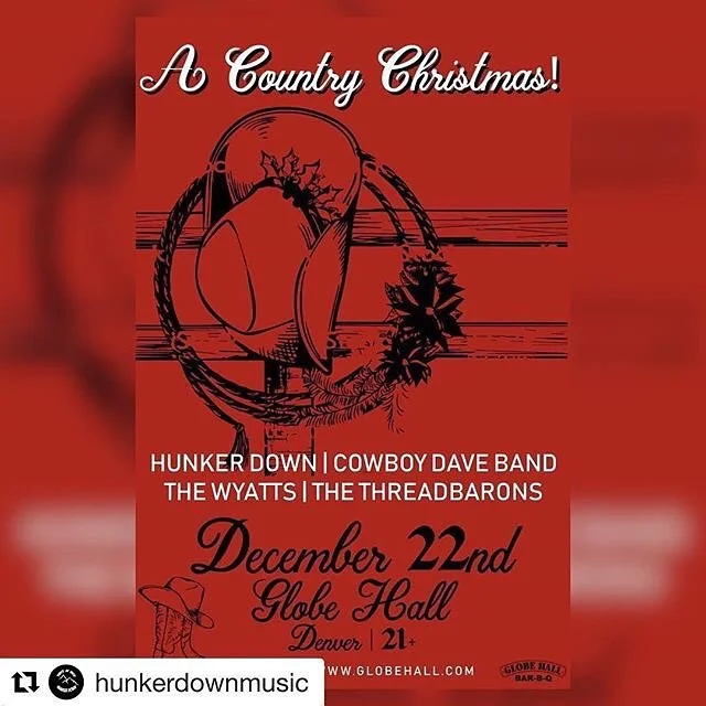 Merry Christmas y’all!!! We’re giving away a few tickets for this show. Hit us up if you’re interested. We’re looking forward to playing @GlobeHallDenver’s “A Country Christmas” on Saturday, 12/22. We’ll join @hunkerdownmusic, The Wyatts and @cowboydaveband. Come celebrate with us! ❄️ #livemusic #denver #colorado#coloradomusic #countrymusic #globehall#denver #honkytonk #cowboymusic#westernswing