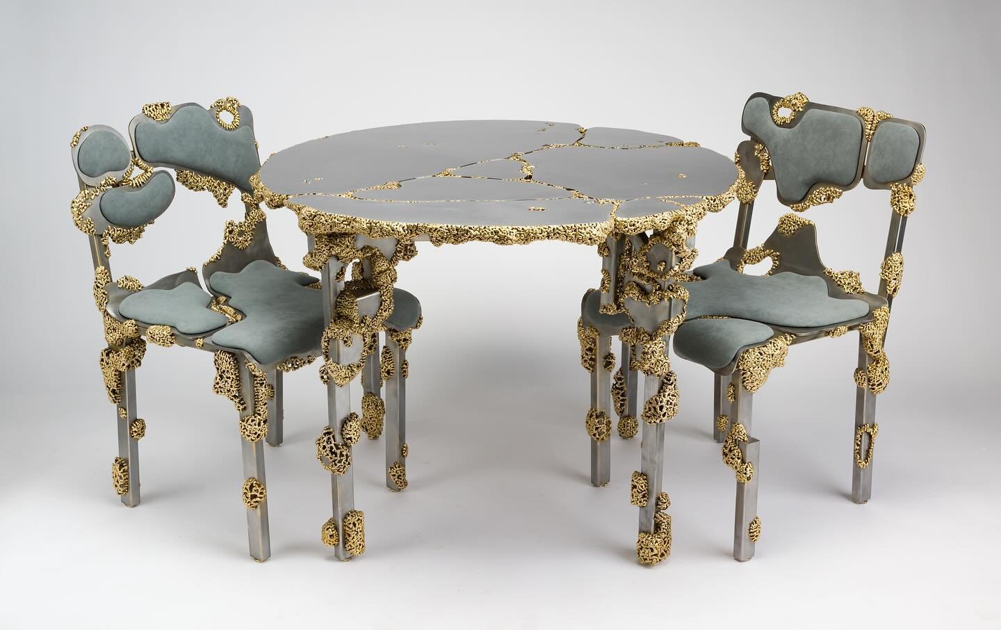 Tectonic Dripped Bronze Table and Chairs @expochicago @davidkleingallery