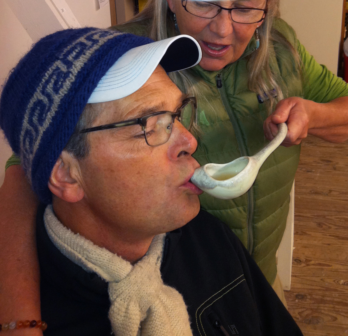 a feeding utensil in use.