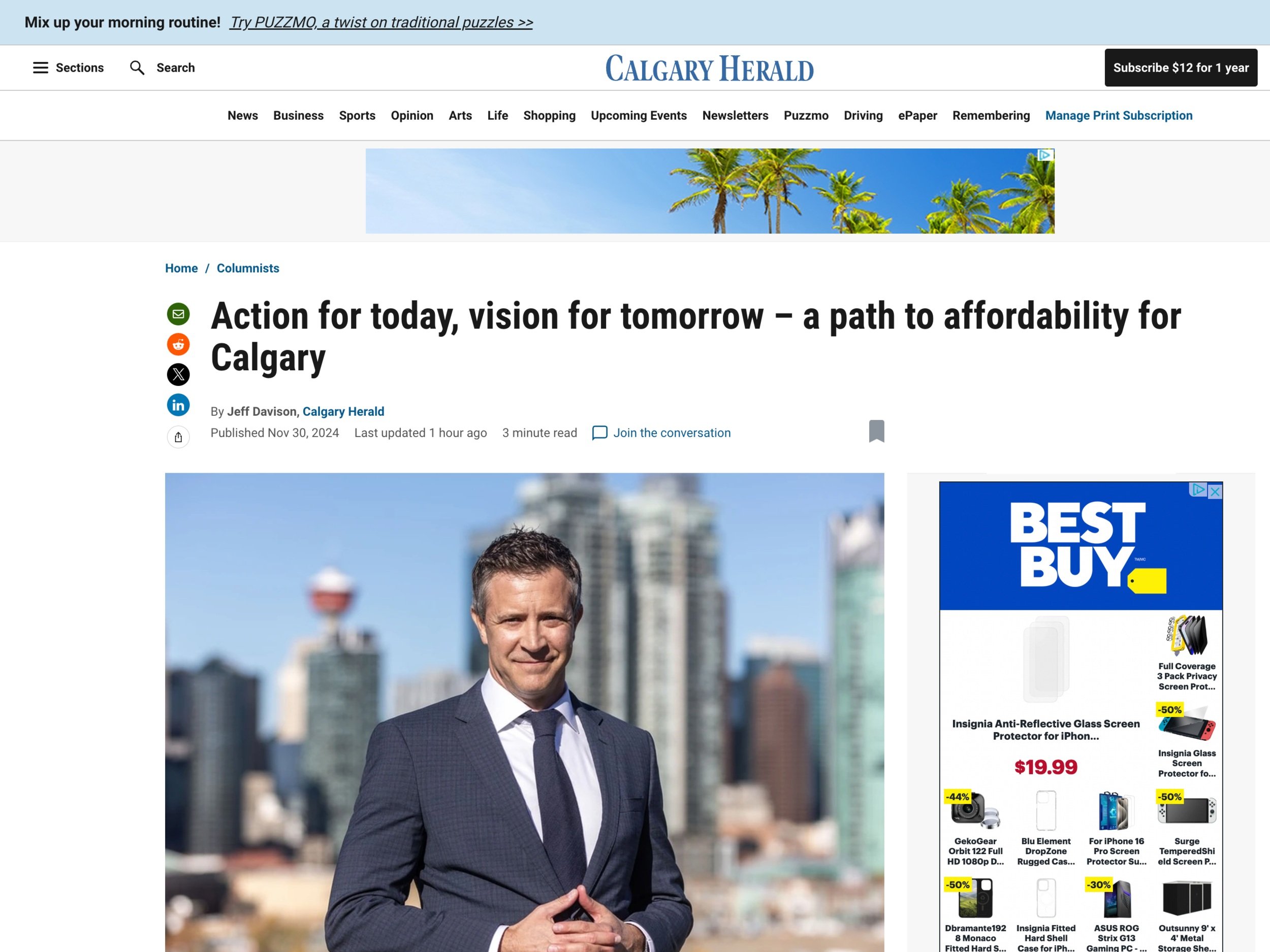 Calgary Hearld OP-ED: Action for today, vision for tomorrow – a path to affordability for Calgary