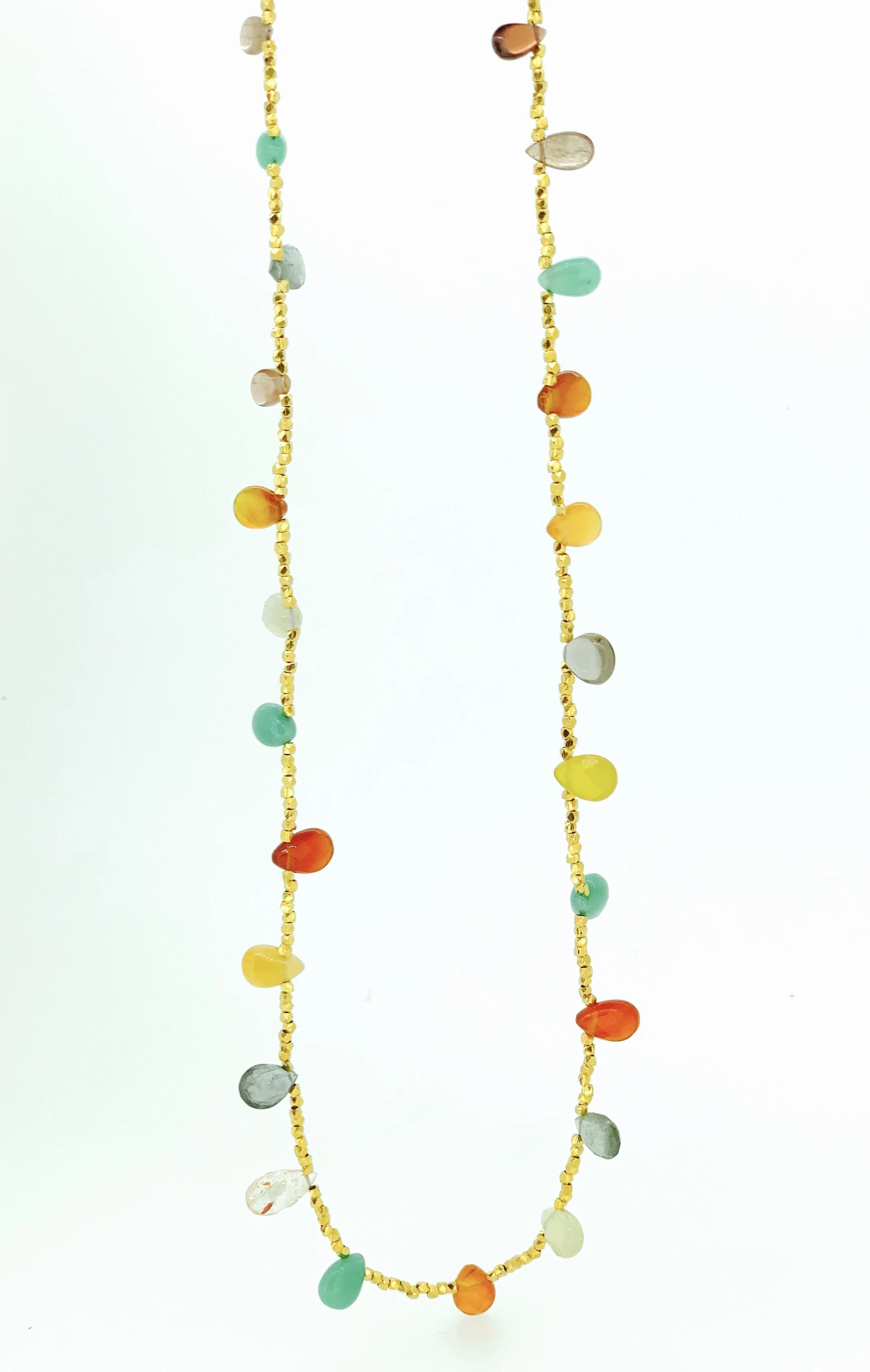 Semi Precious Stone and Gold Seed Bead Necklace
