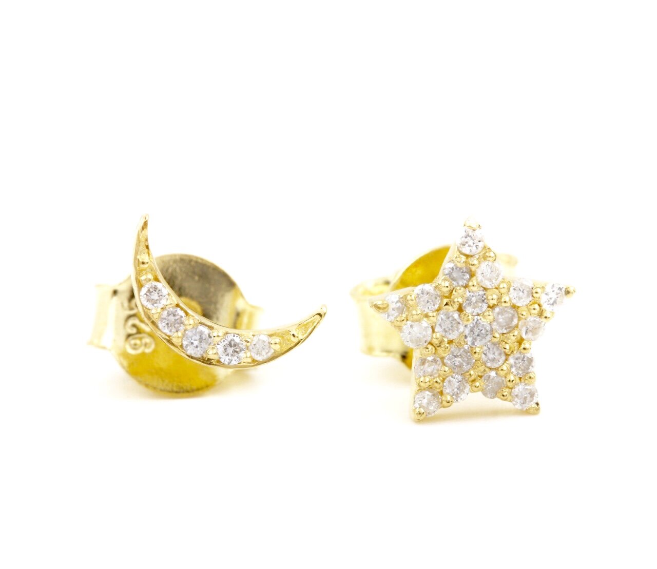 Star and Moon Diamond Earrings