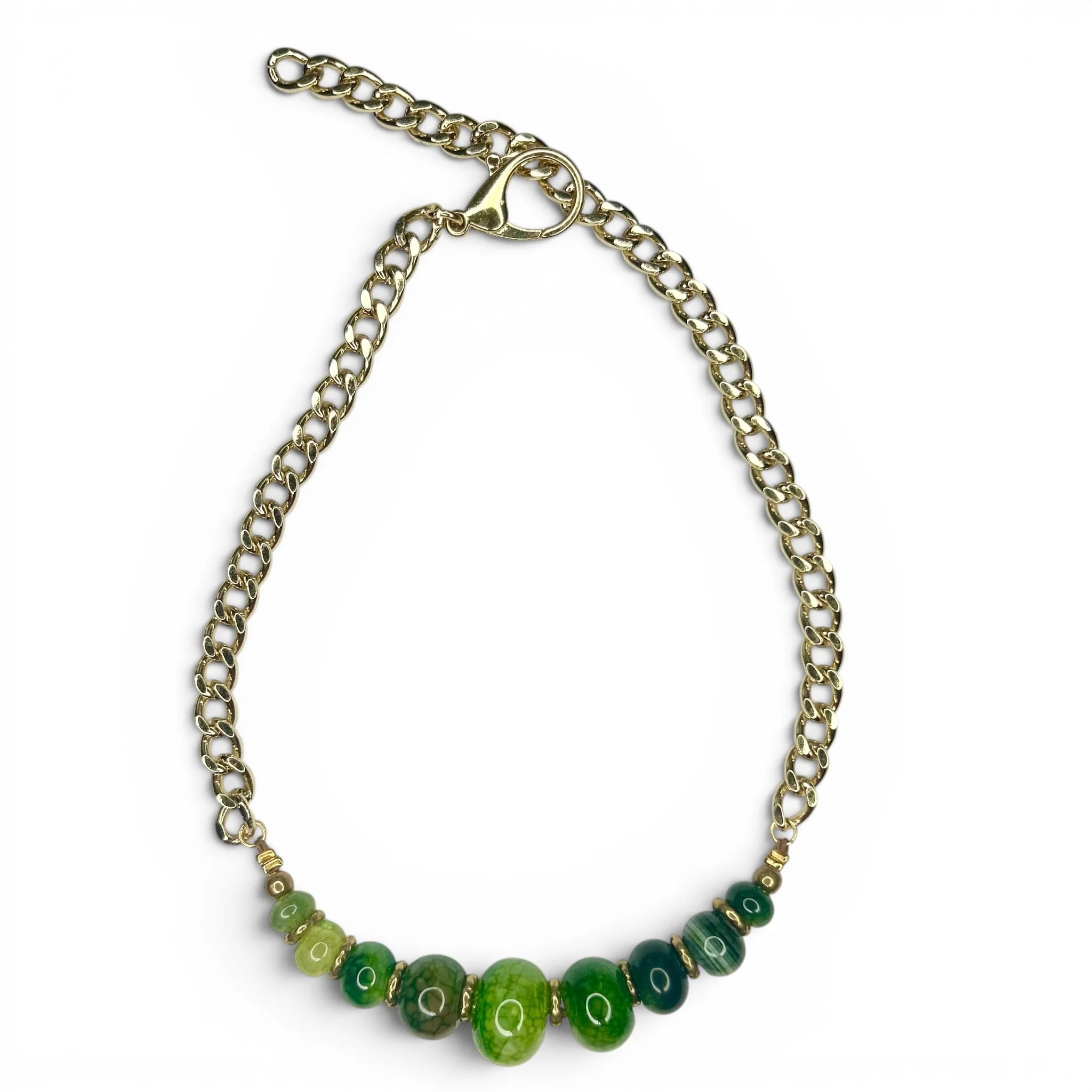 Green Agate Oval Beaded Necklace