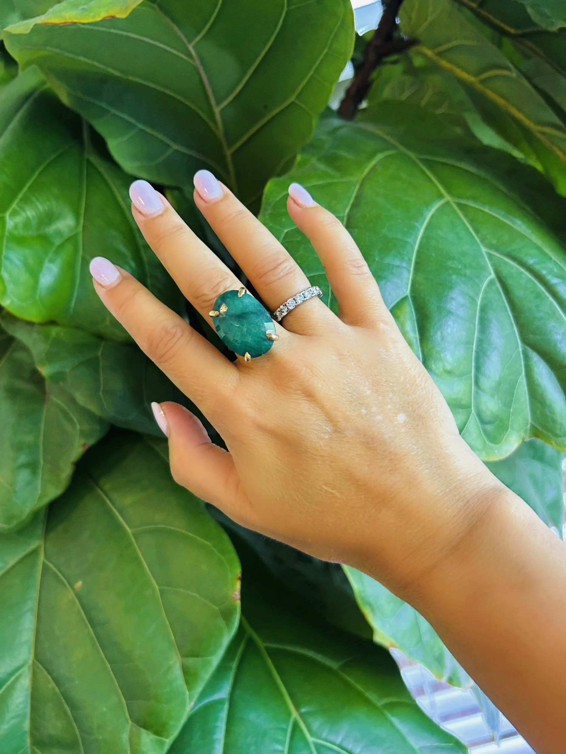 Cloudy Emerald Cocktail Ring