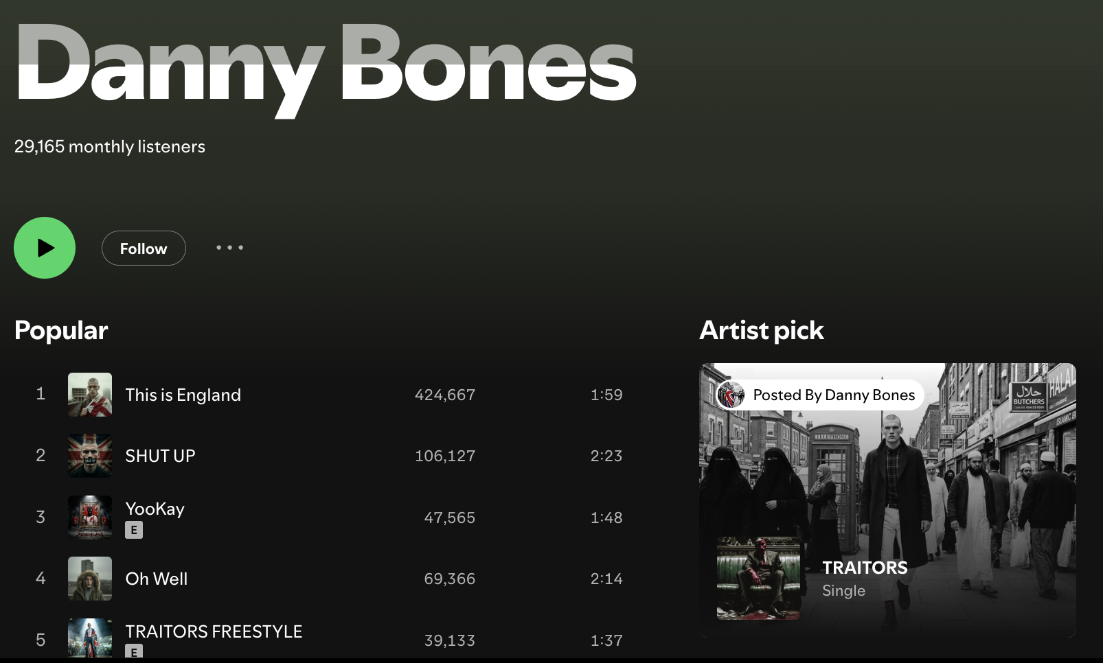 Screenshot of Bones on Spotify