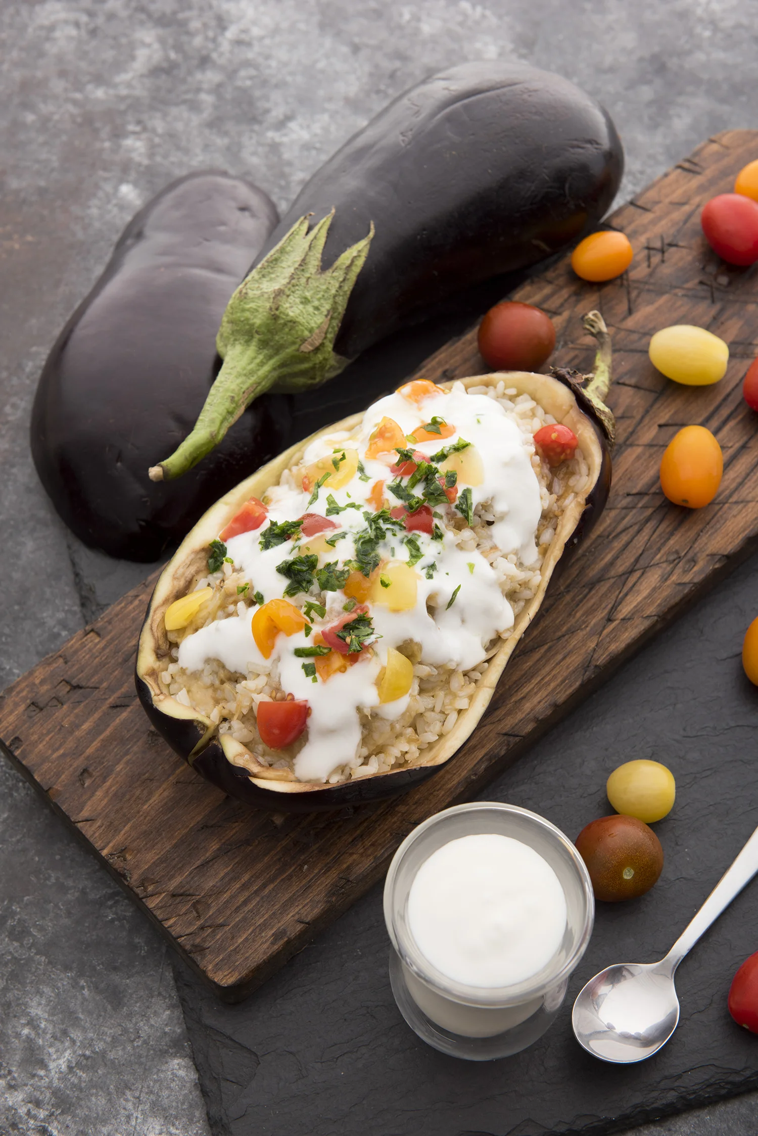 EGGPLANT WITH RICE AND YOGURT DRESSING
