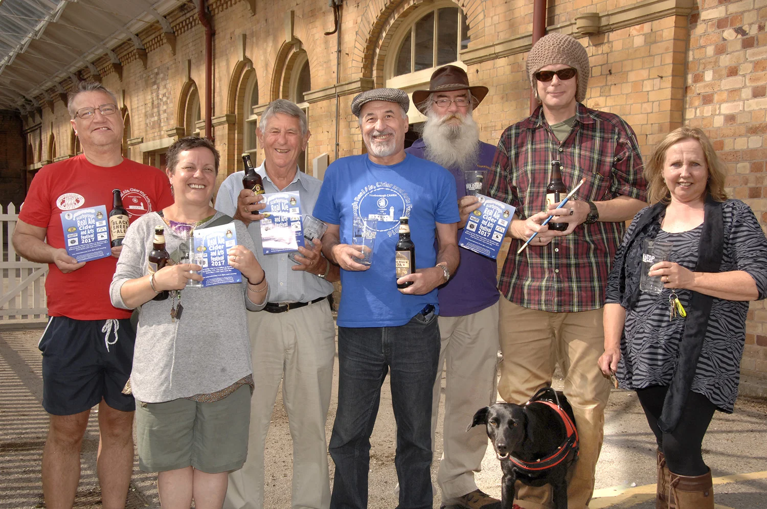 Looking forward to the festival are, L-R, Robert Taylor, Dawn Woollons, Peter Howgate, Les Gallienne and Dave Bamford of Camra with Jez Wilkinson and Jo Davis of Scarborough Studios Ltd (to order photos ring 353597)