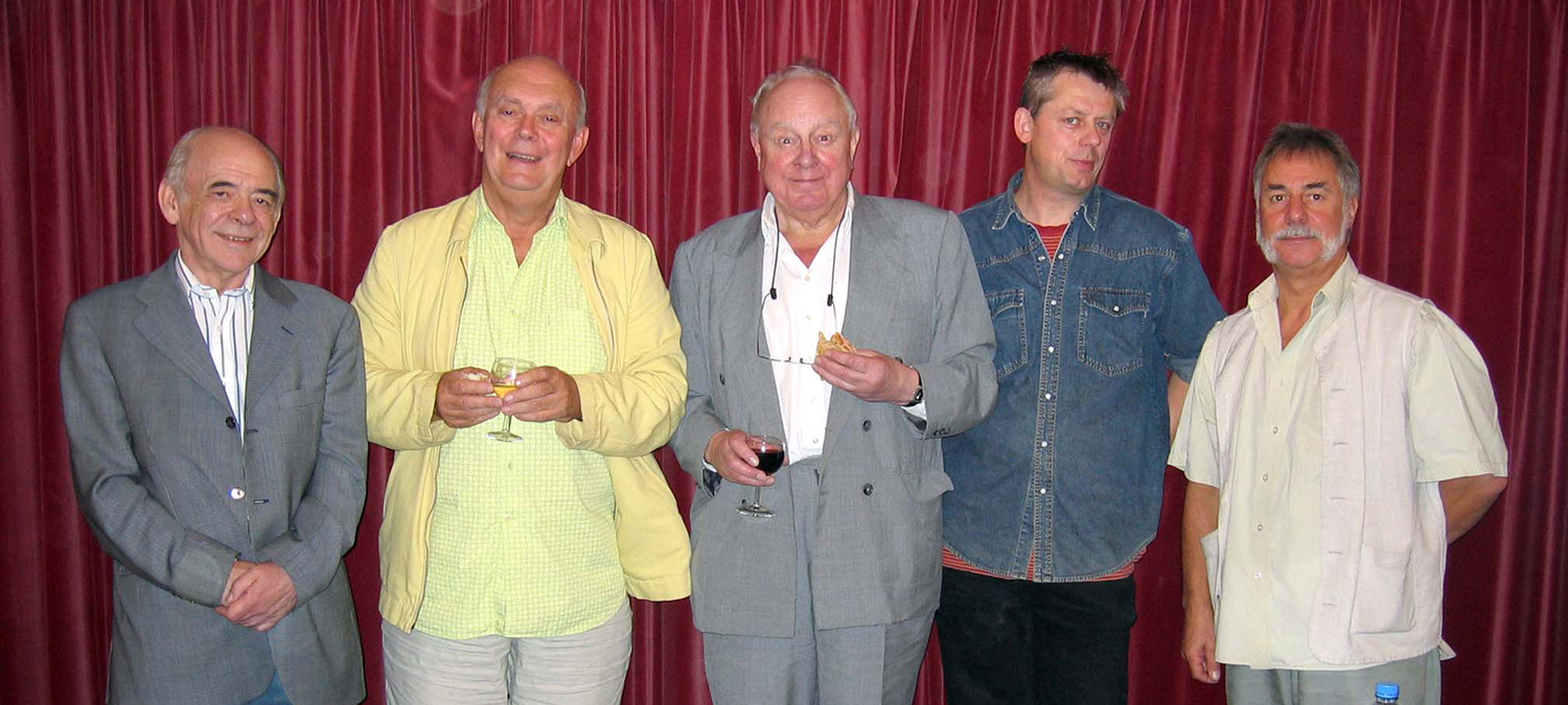 The 2005 Loose Ends panel featured, L-R, Alan Plater, Alan Ayckbourn, Ned Sherrin, Graham Fellows and Barrie Rutter (photo by Dave Barry)