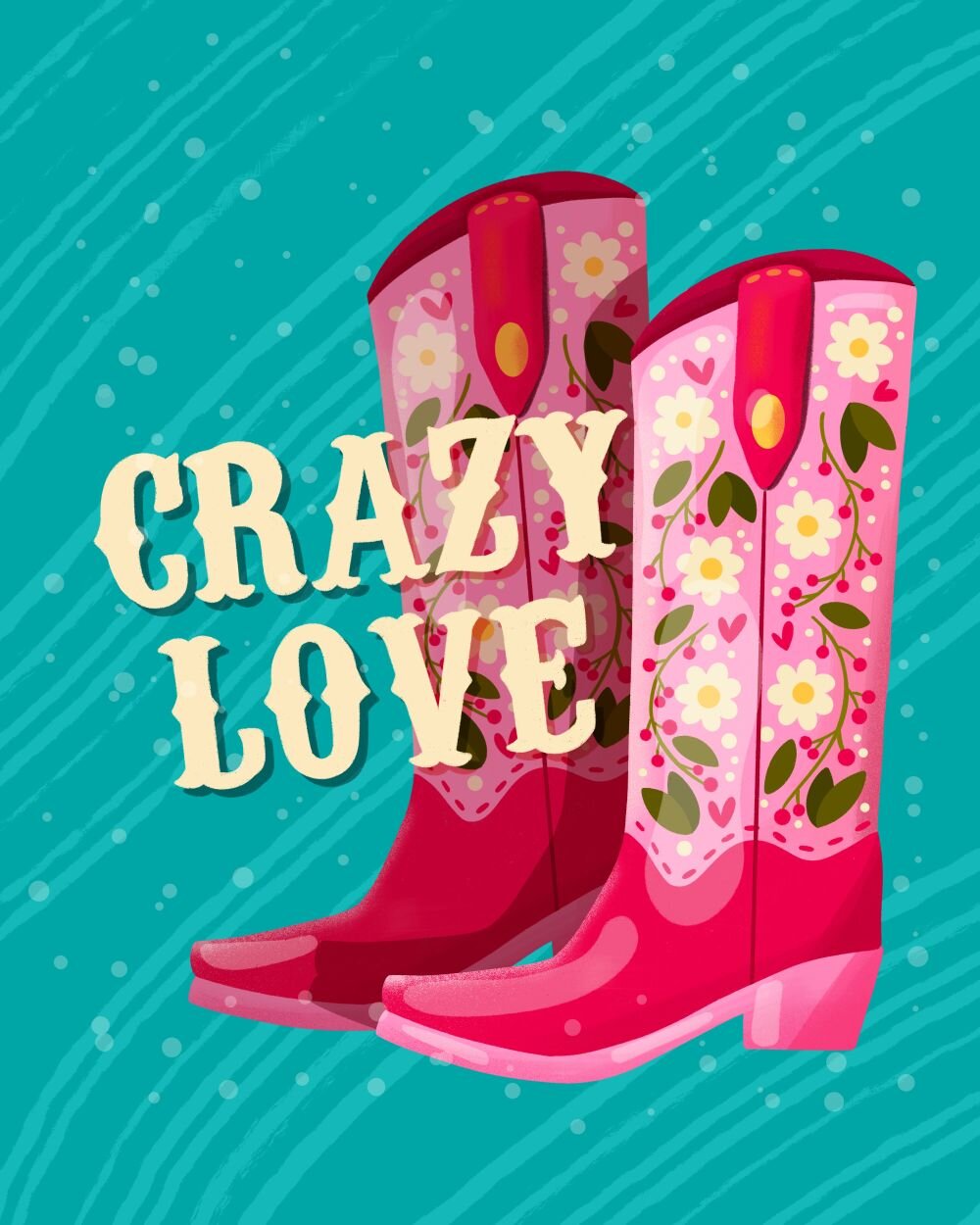 Well, I already said I can't stop drawing cowboy boots, so here's a little Valentine's illustration with them. ❤
In other news - I vectorized this illustration and made a bunch of seamless patterns and color variations. I'm in the process of uploadin