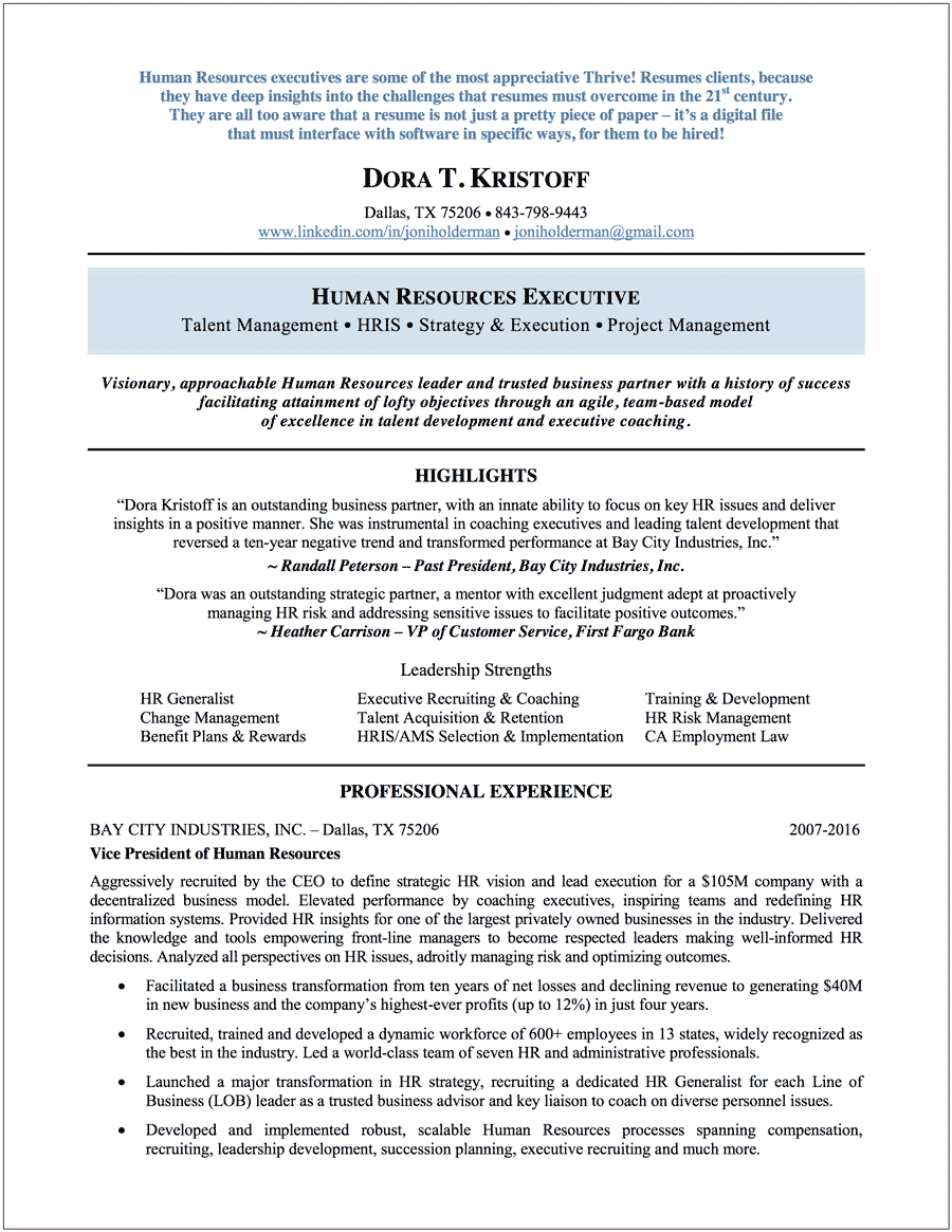 hr resume professional summary examples