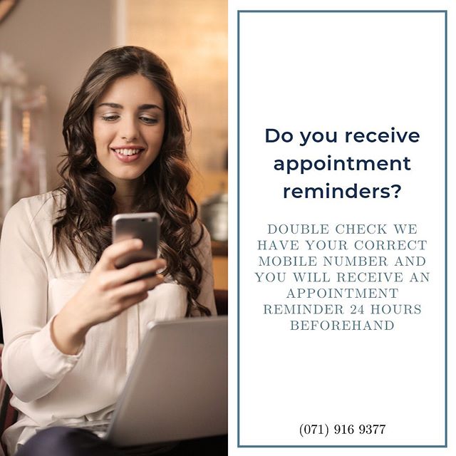 ☺️ YOU&rsquo;LL NEVER FORGET AN APPOINTMENT AGAIN ☺️ We send out a reminder 24hours before your appointment! 
If you don&rsquo;t receive these, check with the girls at the desk to double check we have your correct contact number 😁 
Call us ☎️ on (07