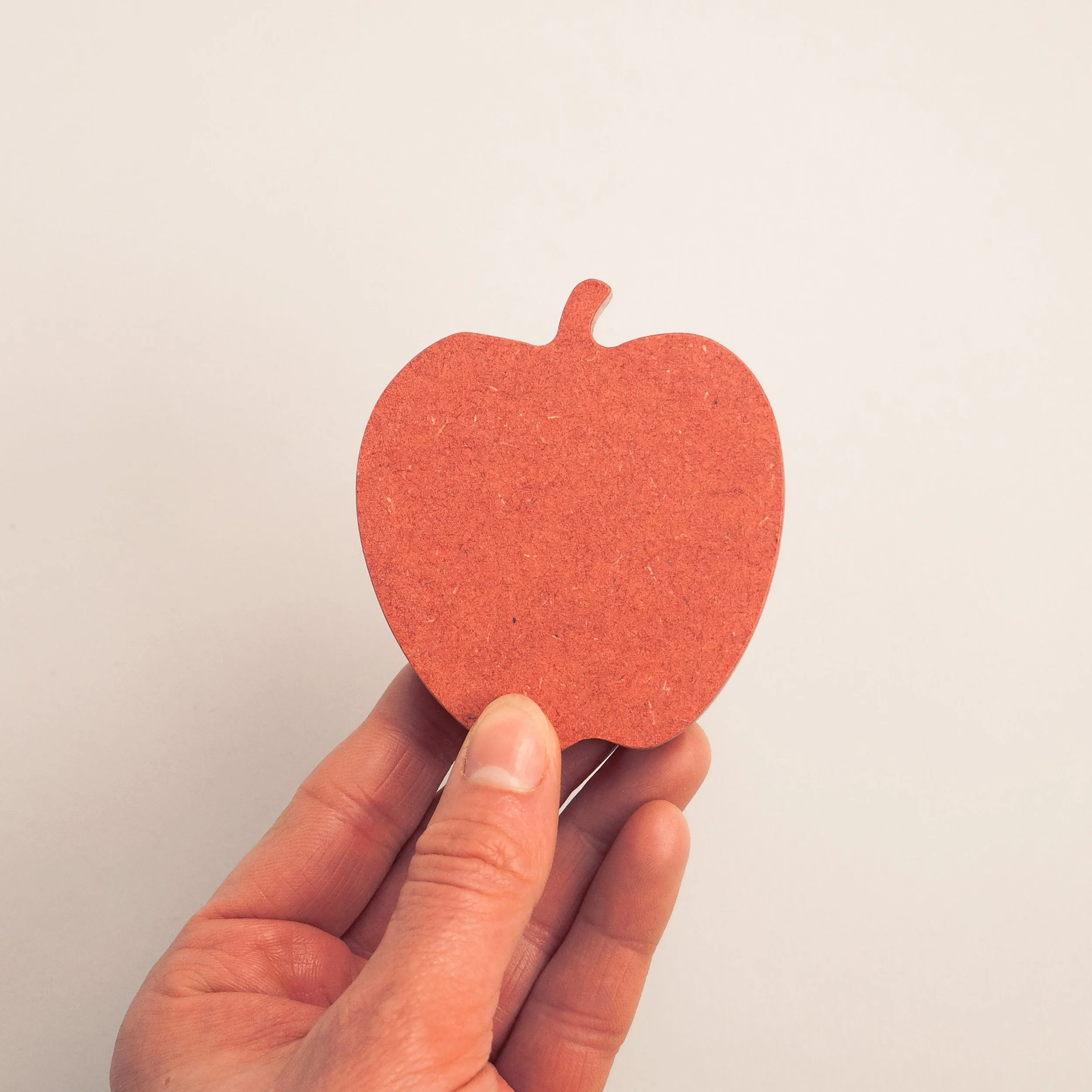 model hand holding red apple wooden toy fruit