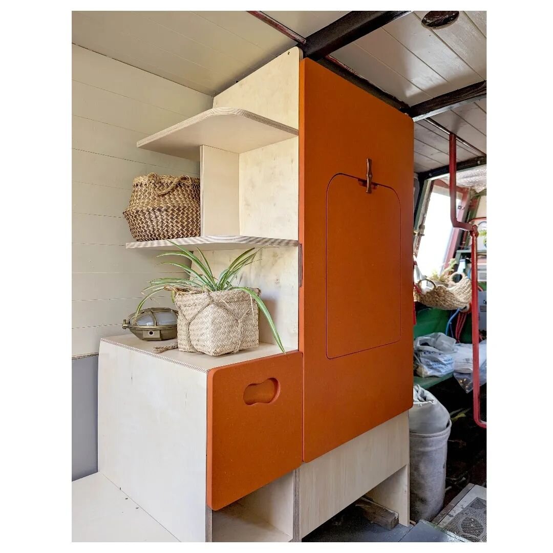We recently completed this modern take on a boatman's cabin for a historical narrow boat. The bespoke furniture allows for multiple uses in the space including a wardrobe for clothes, a fold down desk, additional storage, bench seating and a pull out