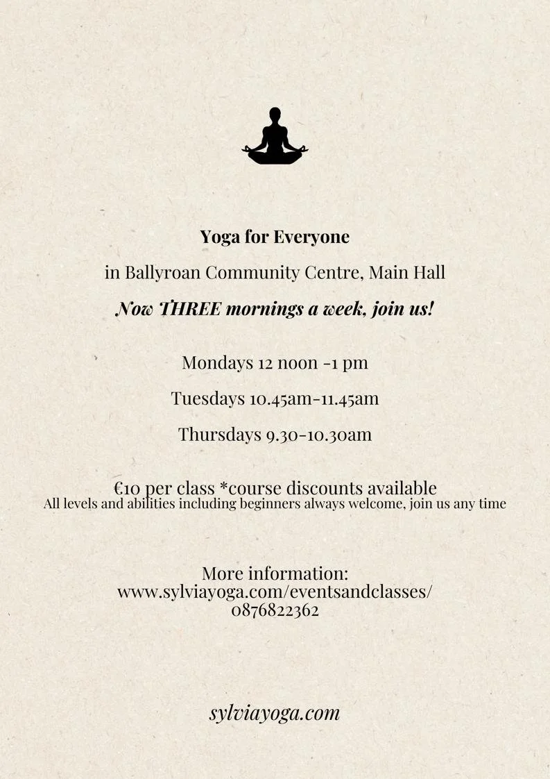 New Monday Morning Class in Ballyroan: 12 noon to 1pm, space for you to join us! 