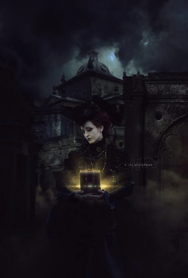 The original image was inspired by a name I had come across in my day job. Winifred Crowe was the perfect Victorian-type name so I began to build a story around it. I eventually settled on a widow who had lost her love and now wanders the cemetery in hopes of seeing his ghost.