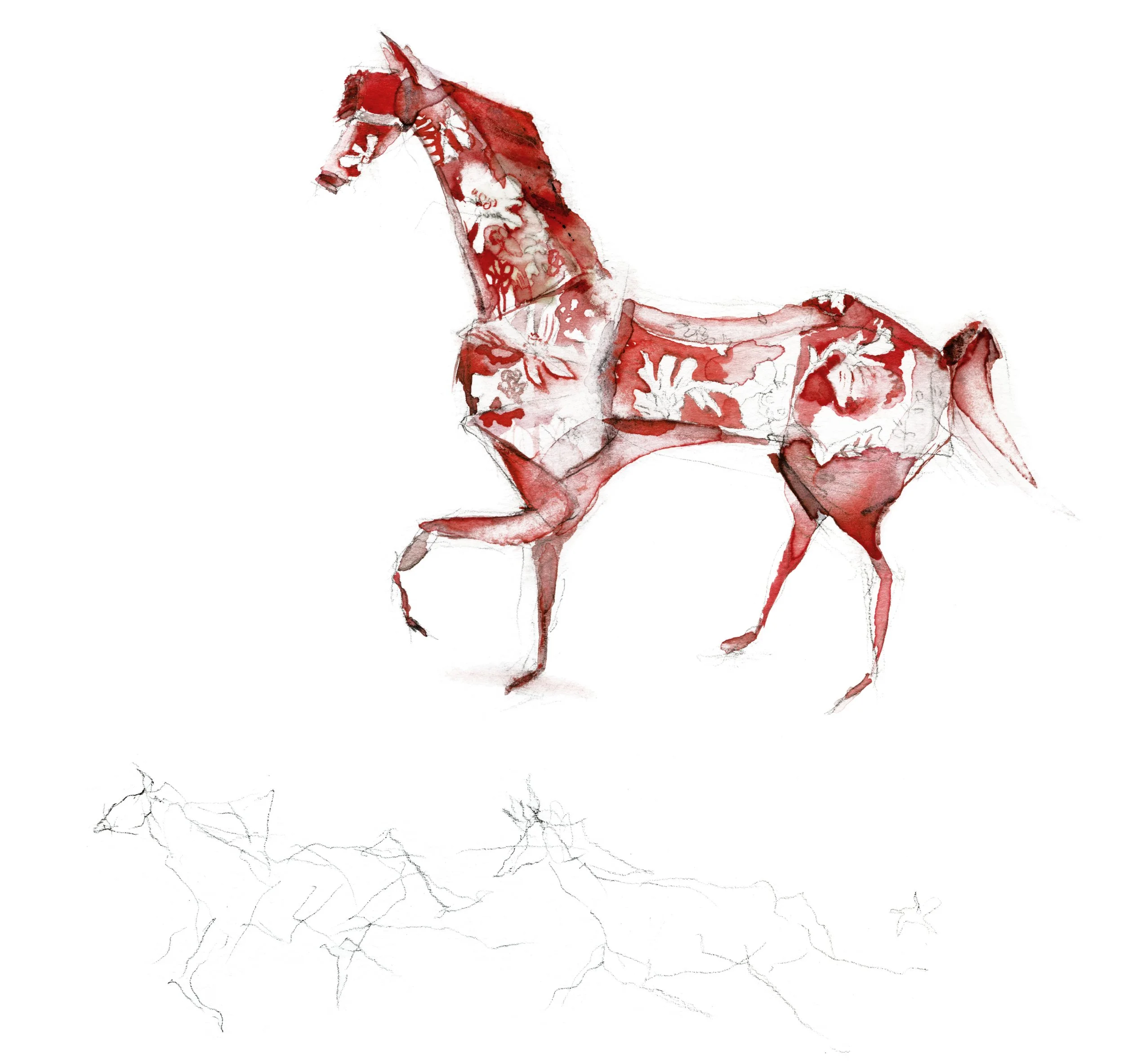 Horse illustration paper origami red horse watercolour