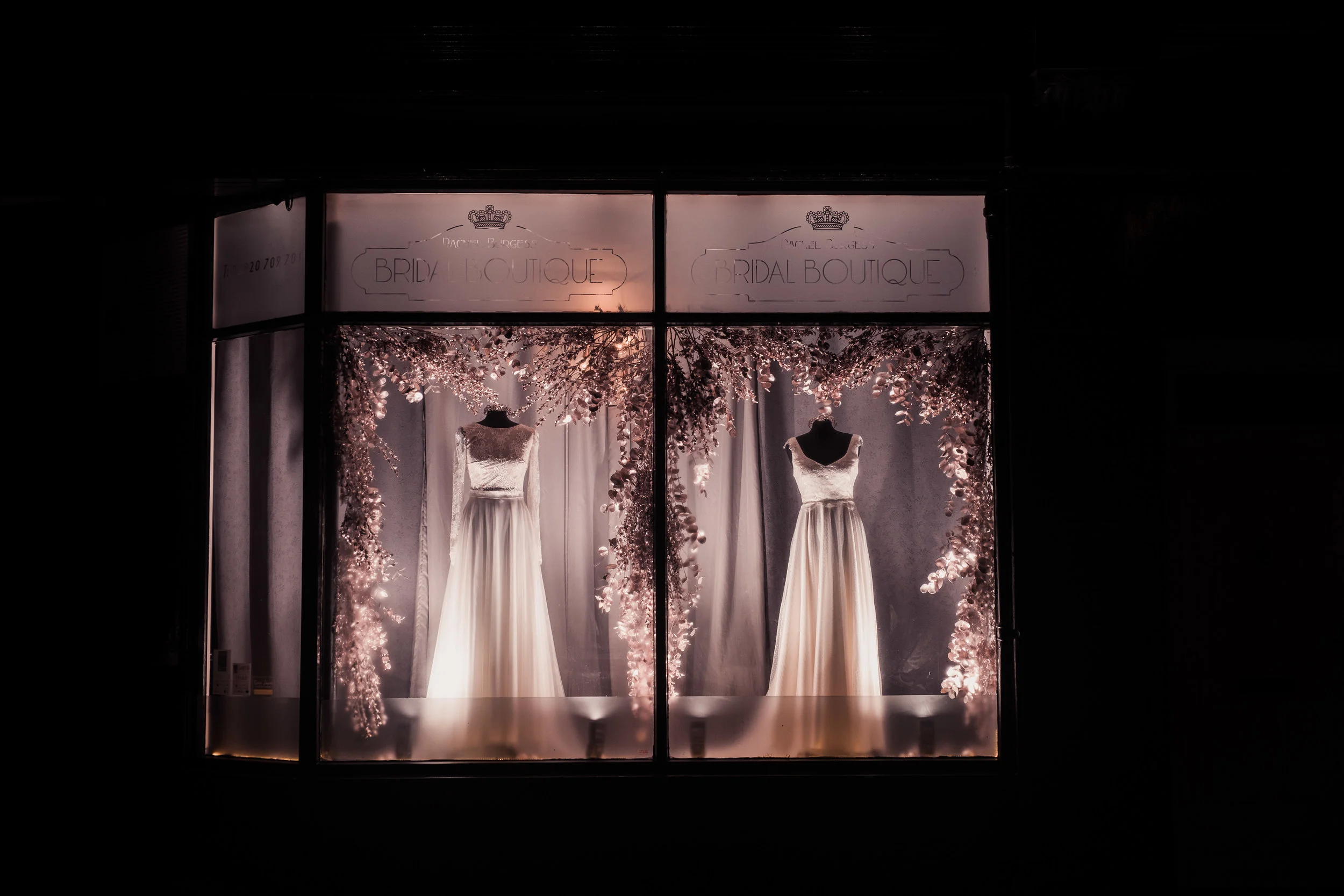 The Boutique's Christmas window display featuring (L-R) - Scarlett skirt paired with the Effy Crop by E&W Couture and our Poppy dress by Helen Rhiannon. x