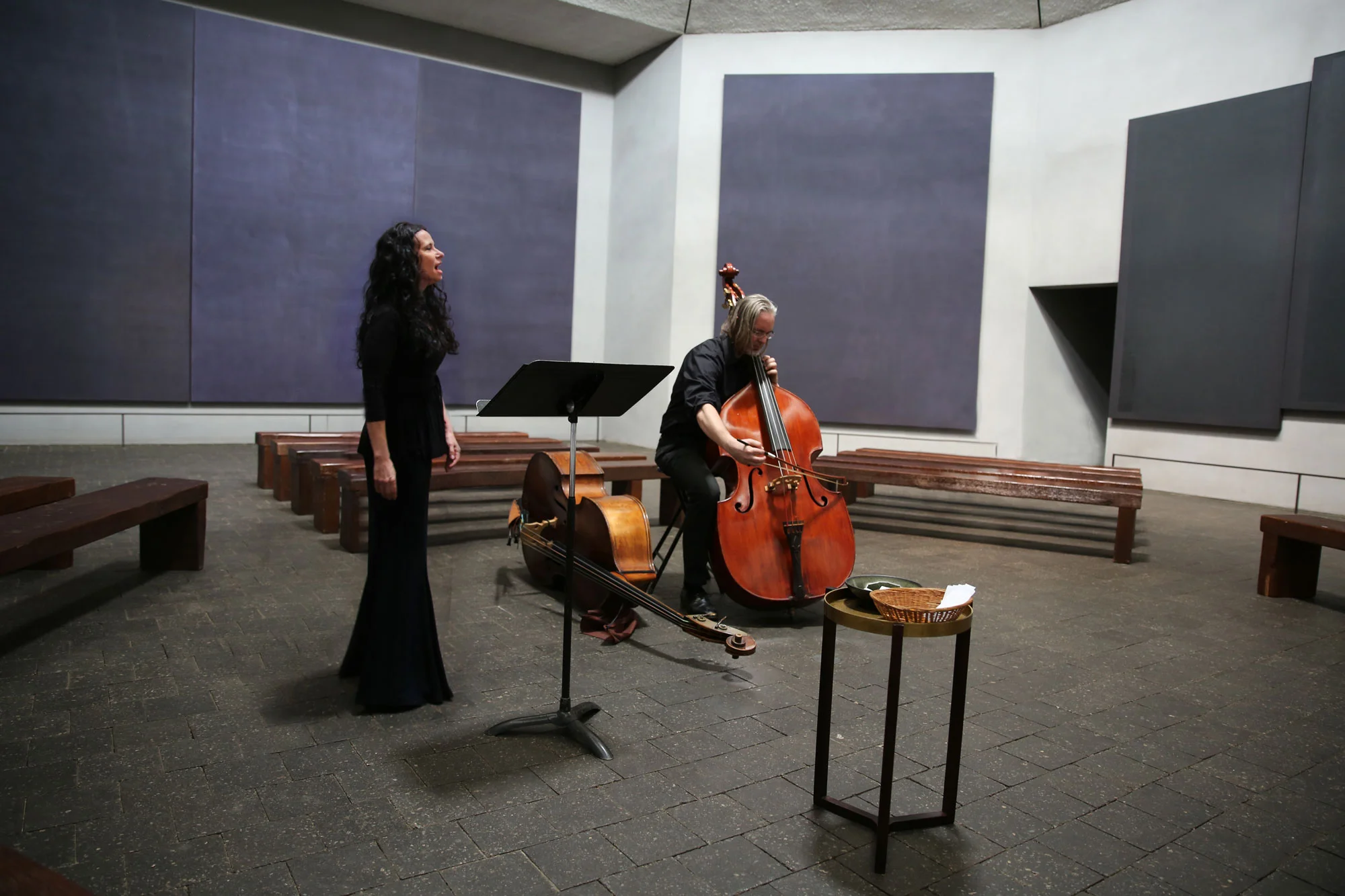 Anecdote of the Spirit at The Rothko Chapel. Misha Penton, soprano & concept. Thomas Helton, double bass. MenilFest 2017. Photo: D. Nickerson 