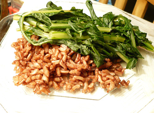 Wehani rice with sauteed dandelion greens