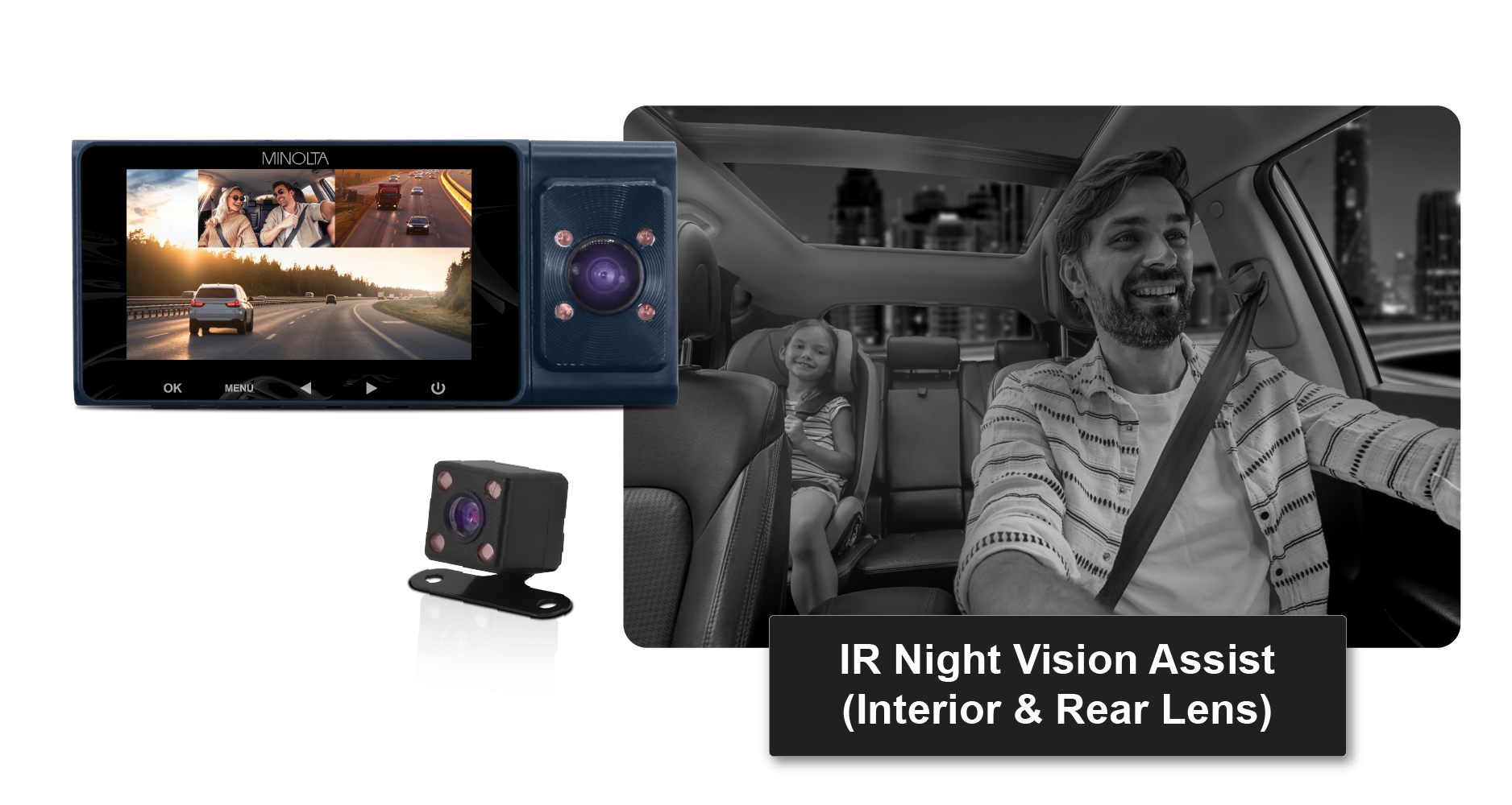 MNCD338T 3-Channel 1080P Dash Camera w/3.0