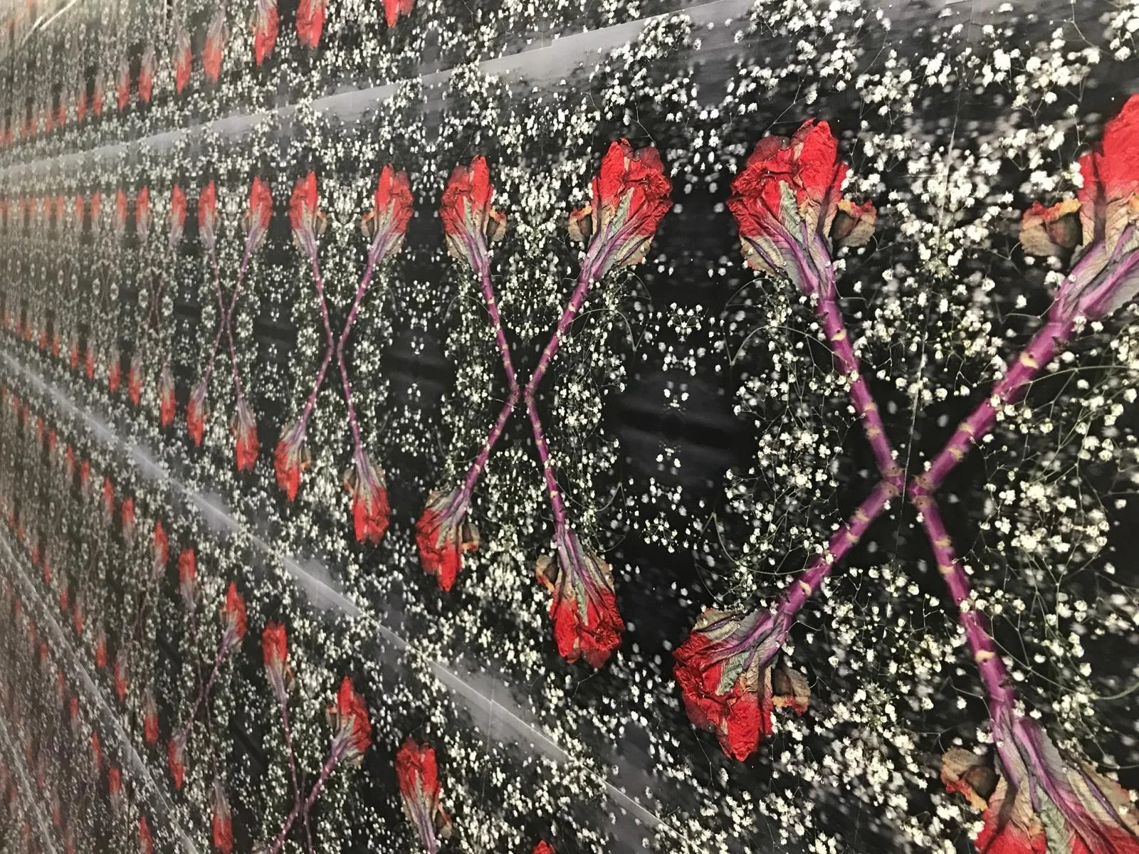   Quick and endless 2 , 2017 108 x 204 x 28 inches Inkjet prints on masonite, lightjet type c print, artist's frame  Installation view: "Illuminating Threads" at Dalton Warehouse, Los Angeles CA 