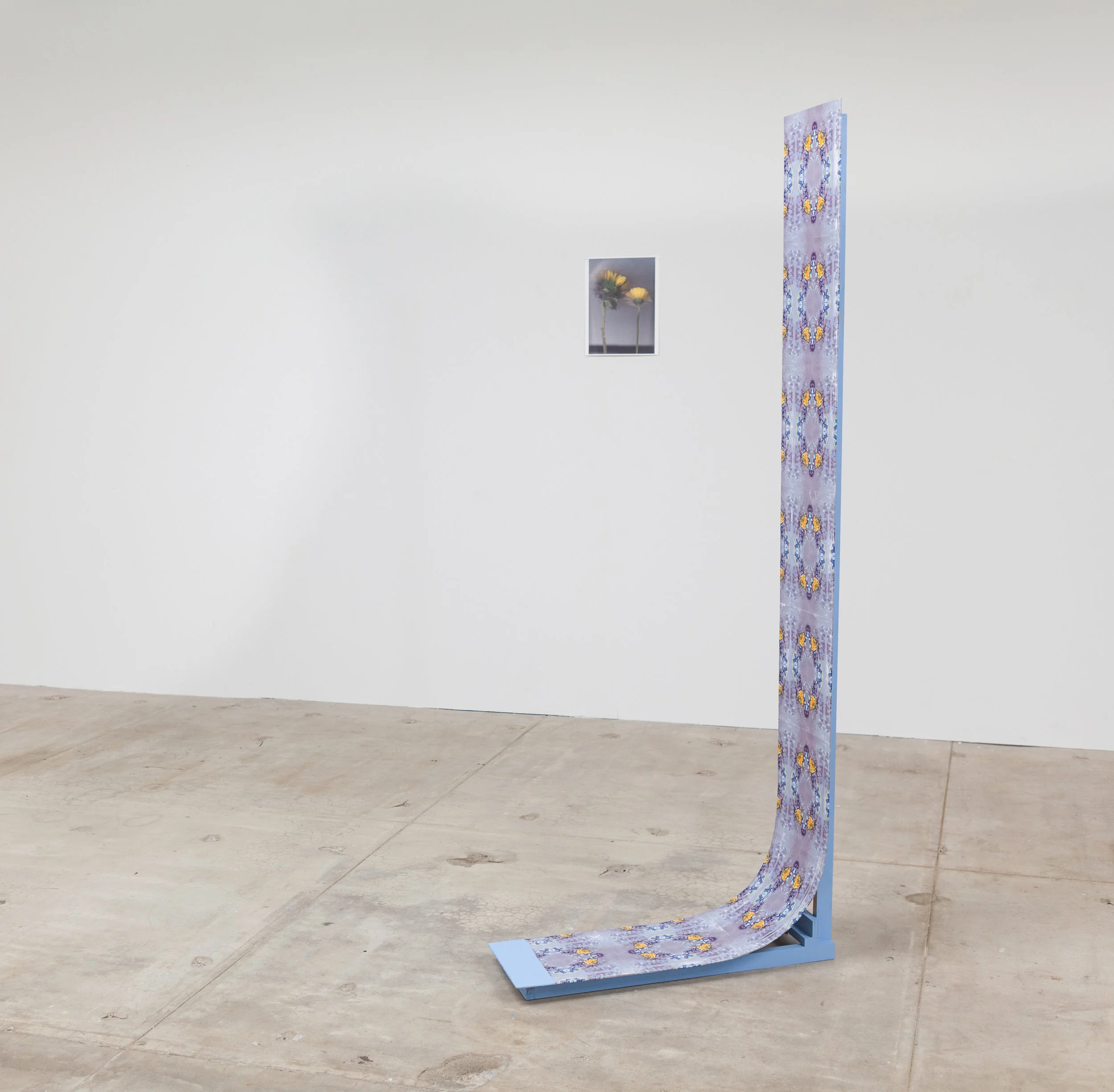  (left)&nbsp; Quick and endless XXI , 2017 Inkjet print 14 x 11 inches  (right)  Thin Places , 2017 Inkjet prints, masonite, wood, and paint 74 x 10 x 30 inches  Installation view: "Conceding, our eyes shift" at Basement Projects, Santa Ana CA 