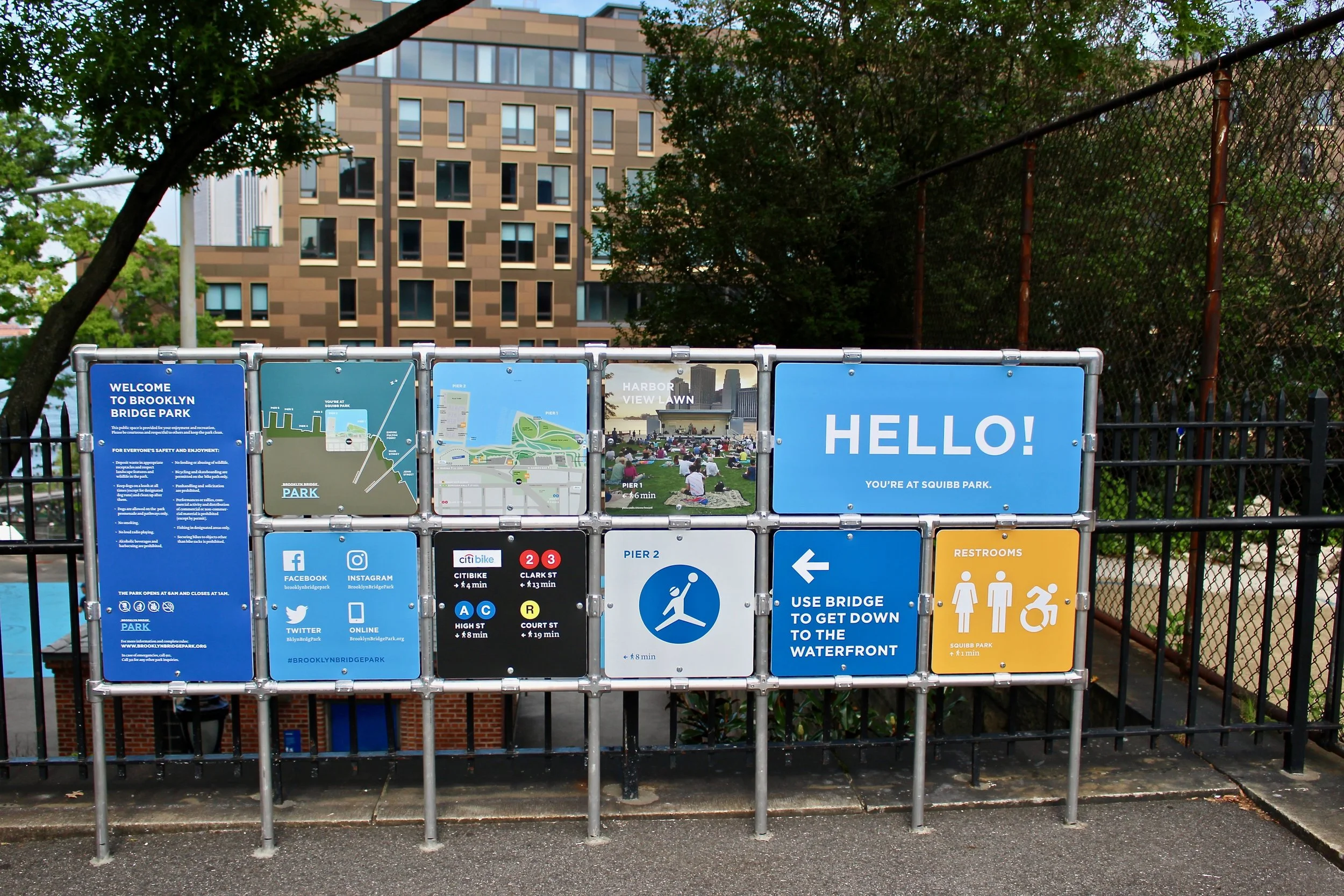 HELLO! The entrance to the Brooklyn Bridge Park footbridge is located on Columbia Heights between Cranberry and Middagh Streets. The footbridge takes us over the renown BQE and into the Park. Let's go.
