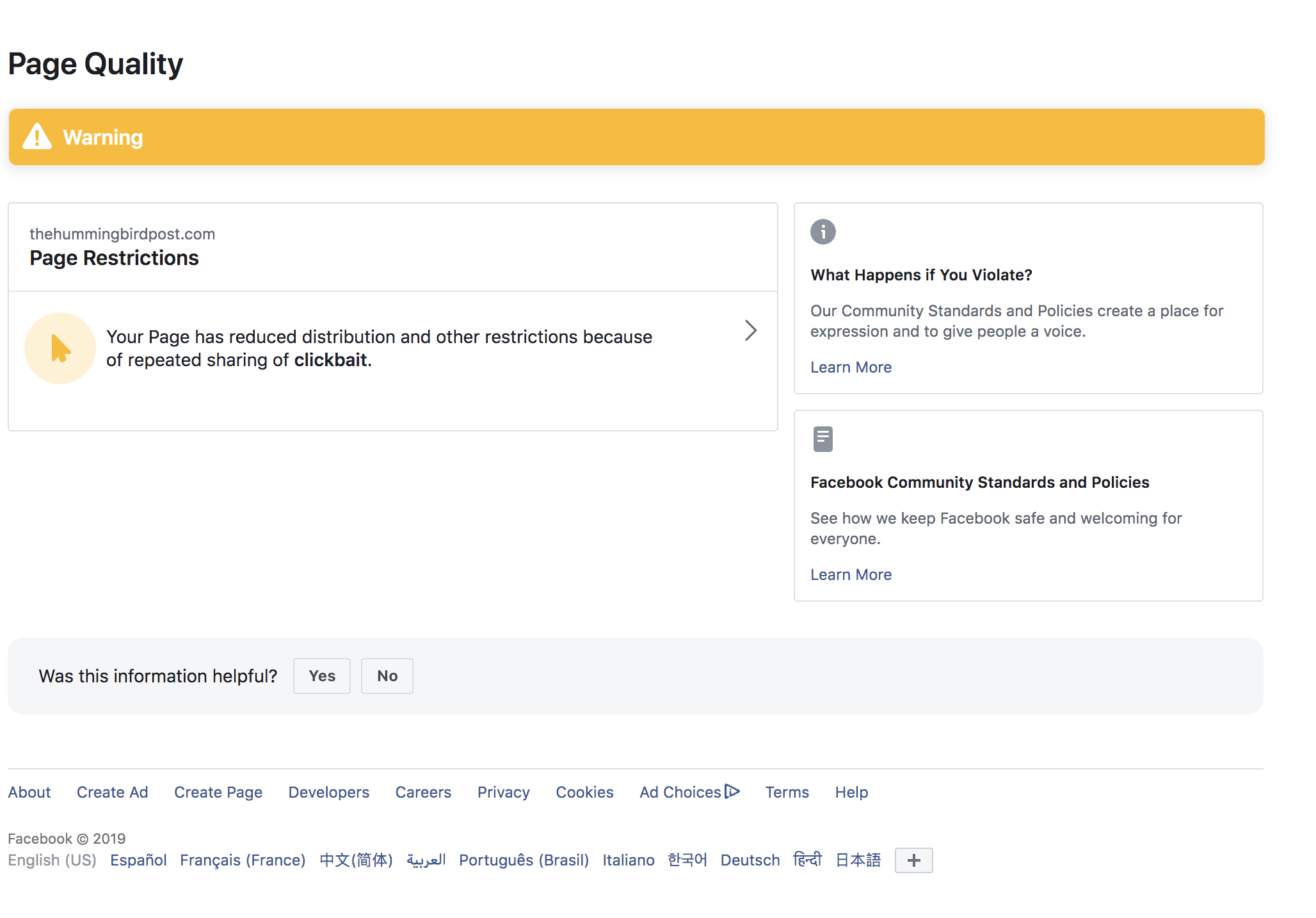 Hummingbird Receives A Censure From Facebook Holy Crap Thehummingbirdpost Com