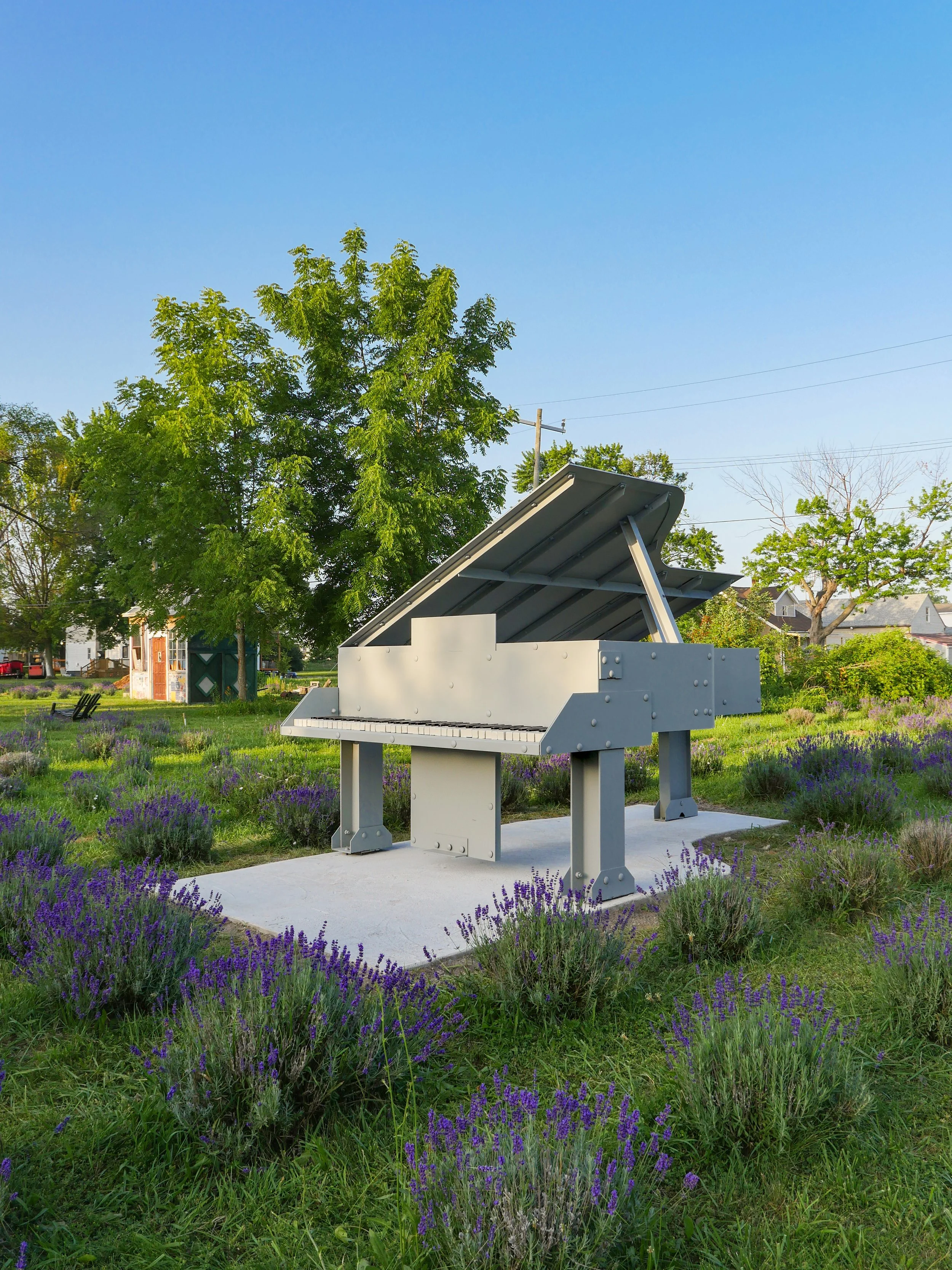   Cover Song (for Robert Cumming),  an I-Beam and steel sheet piano with a glazed ceramic keyboard, is my first permanent public work.   It will reside in perpetuity in Detroit’s Lavender Country, a community garden, event space, and lavender field. 