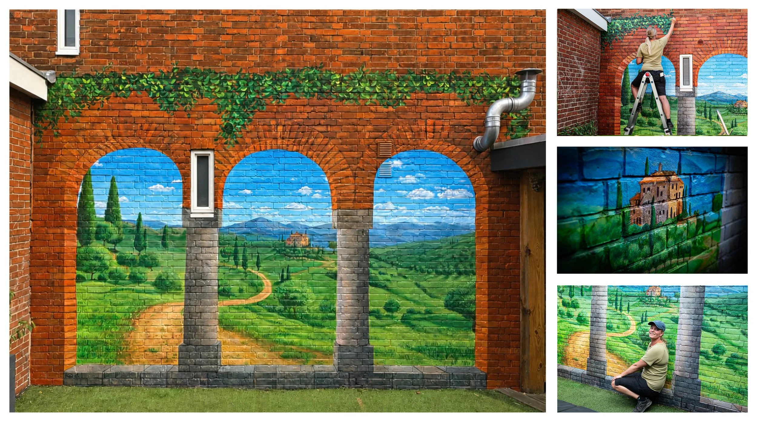 Muurschildering Toscaans Landschap, trompe l'ouil, buitenmuur