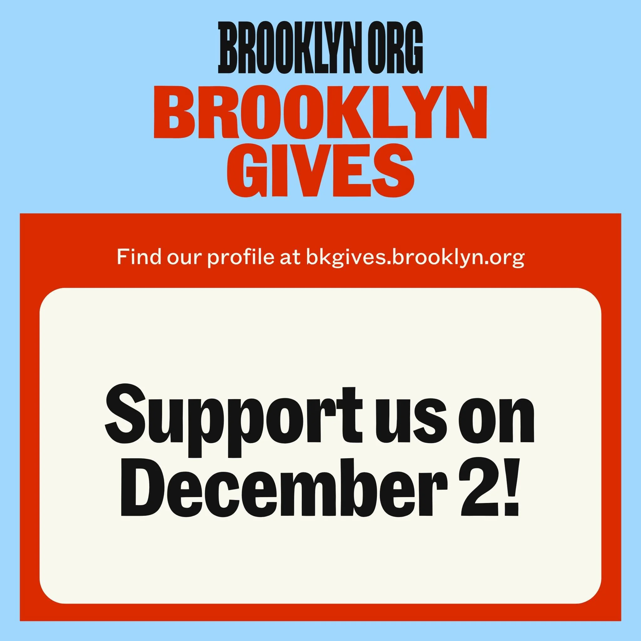 Giving Tuesday is approaching this week and thanks to a generous donor, every dollar donated will be DOUBLED! 🤩

Head over to our Brooklyn Gives campaign platform at the link in bio to support our work. The platform is already open, though we hope y