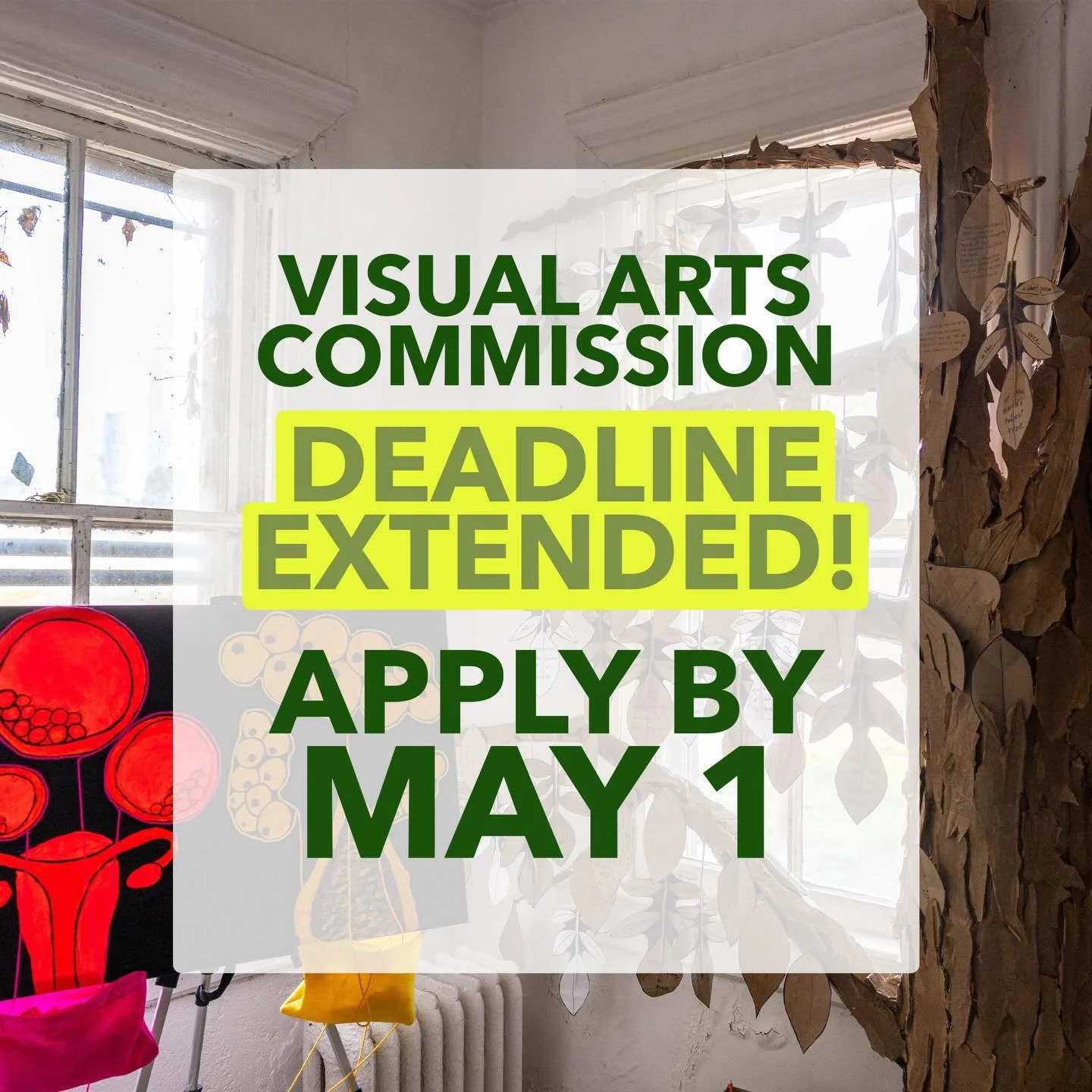 We&rsquo;re extending the deadline to apply for the Visual Arts Commission opportunity! 🎨 🖼️ You now have until Friday, May 1st to get those applications in! 

We encourage visual artists of all mediums to apply for this opportunity, where three ar