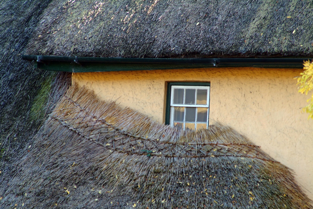 There still are villages where lots of houses have thatch roofs. I just loved how this roof is woven under the window.