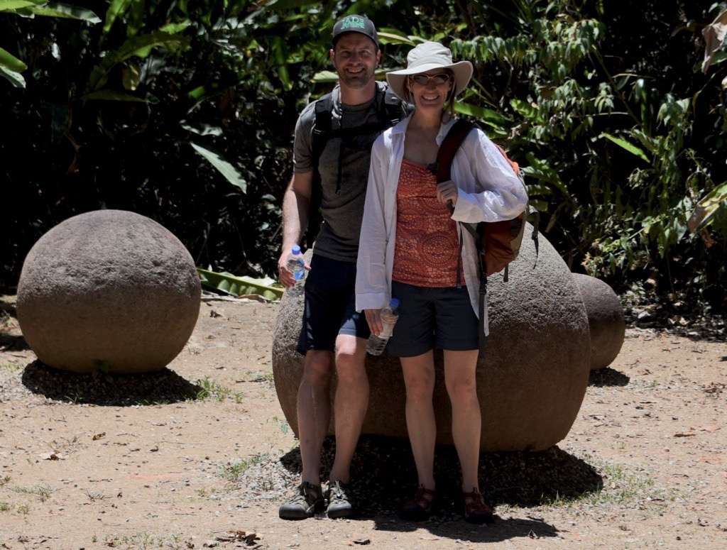 Melissa & I with ancient stone spheres near Sierpe, Costa Rica