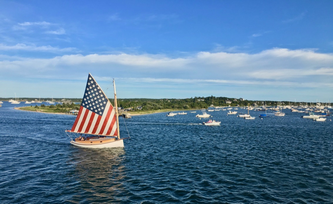 Patriotic sailboat at Edgartown Harbor 2016