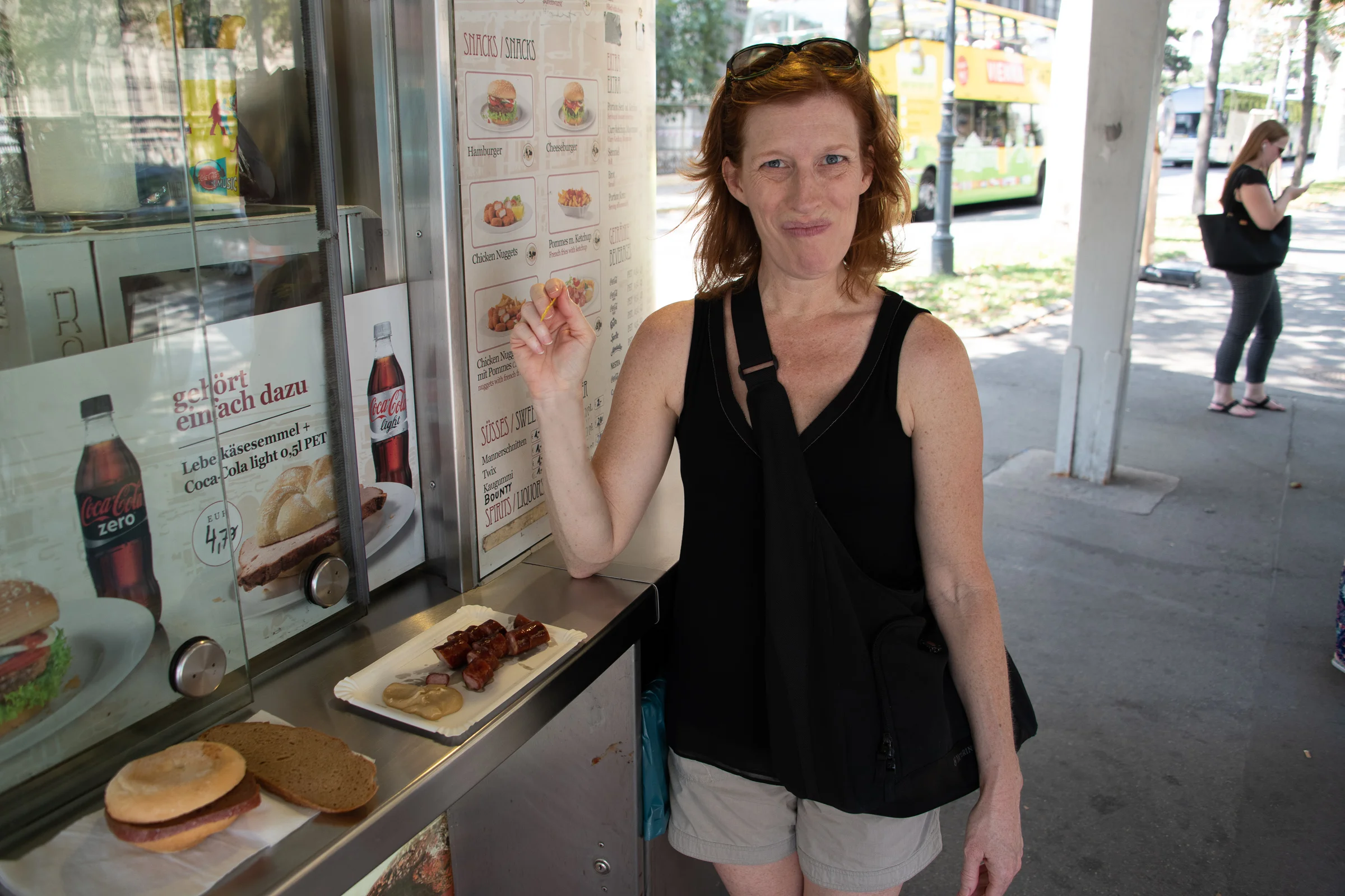 Melissa wasn’t so keen on the sausage street food!