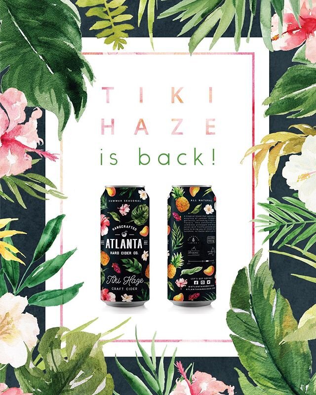 Tiki is back, and calling your name! 🍍🌺🥭 If you don&rsquo;t see Tiki Haze where you usually get it, just ask and they&rsquo;ll be happy to order more. Enjoy! 🍻☺️
.
.
.
#atlantahardcider #craftcider #mariettaga #atlantaga #glutenfreelifestyle #cid