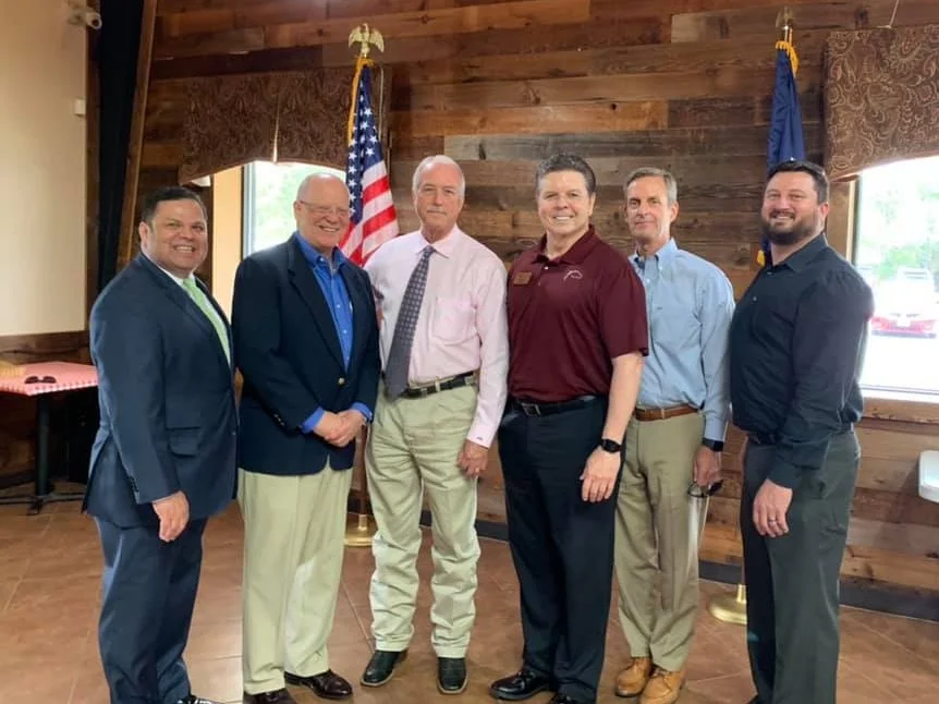 Commissioner Meyers with Mayor Bill Hastings, Fulshear-Katy Chamber Director Don Mccoy, Chamber directors Terry Crockett an Hugh Durlam at the Mayor's presentation of Katy's Boardwalk Project, which is a join funding effort between Fort Bend County and Katy August 28th at Midway BBQ.