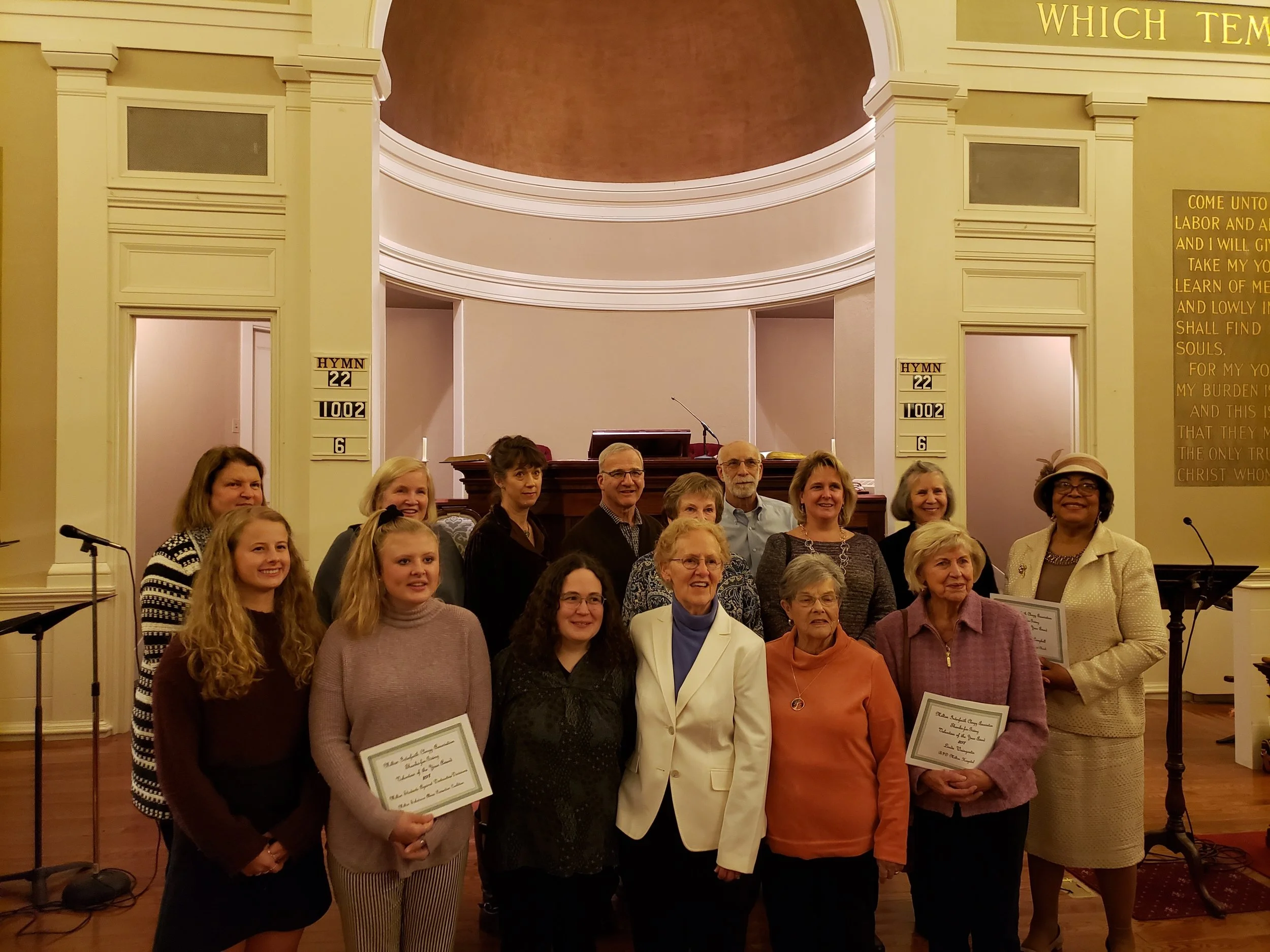 Honorees at the Thanks-For-Giving Service in 2018. Parkway honoree, Stephane Campbell, is on the far right.