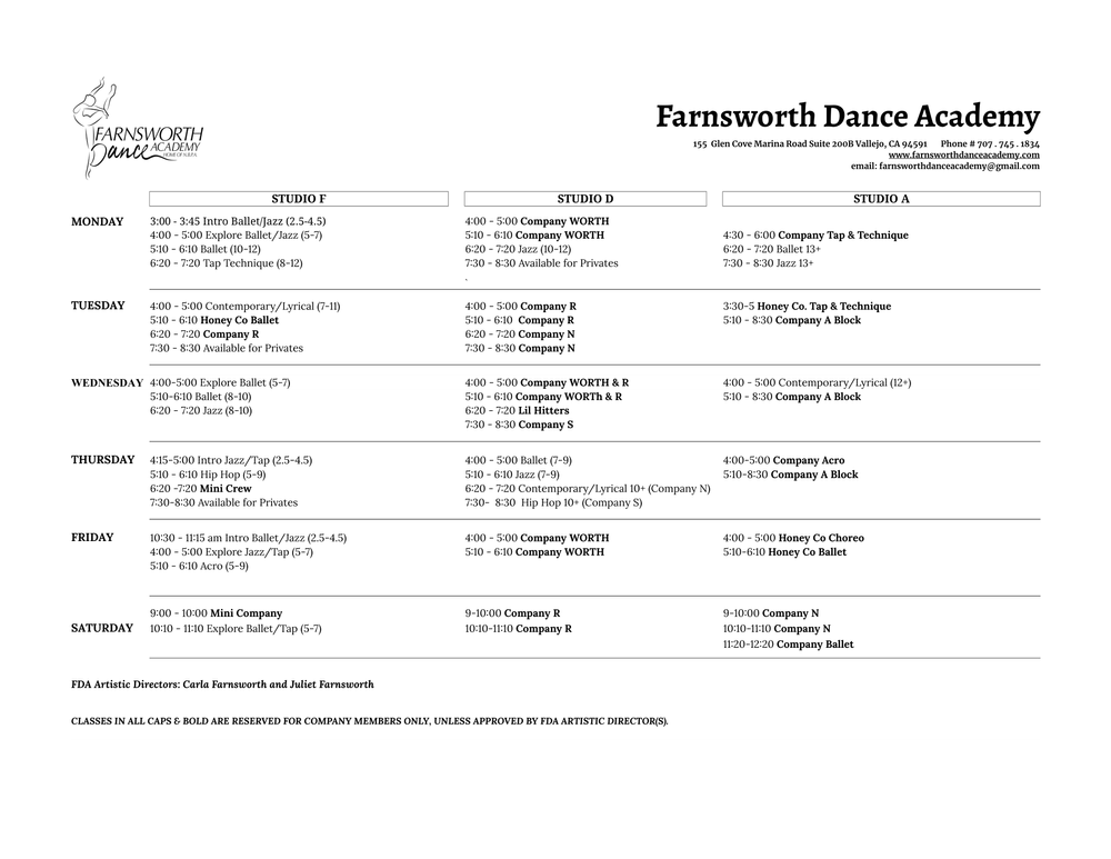 Class Schedule & Dress Code — Farnsworth Dance Academy