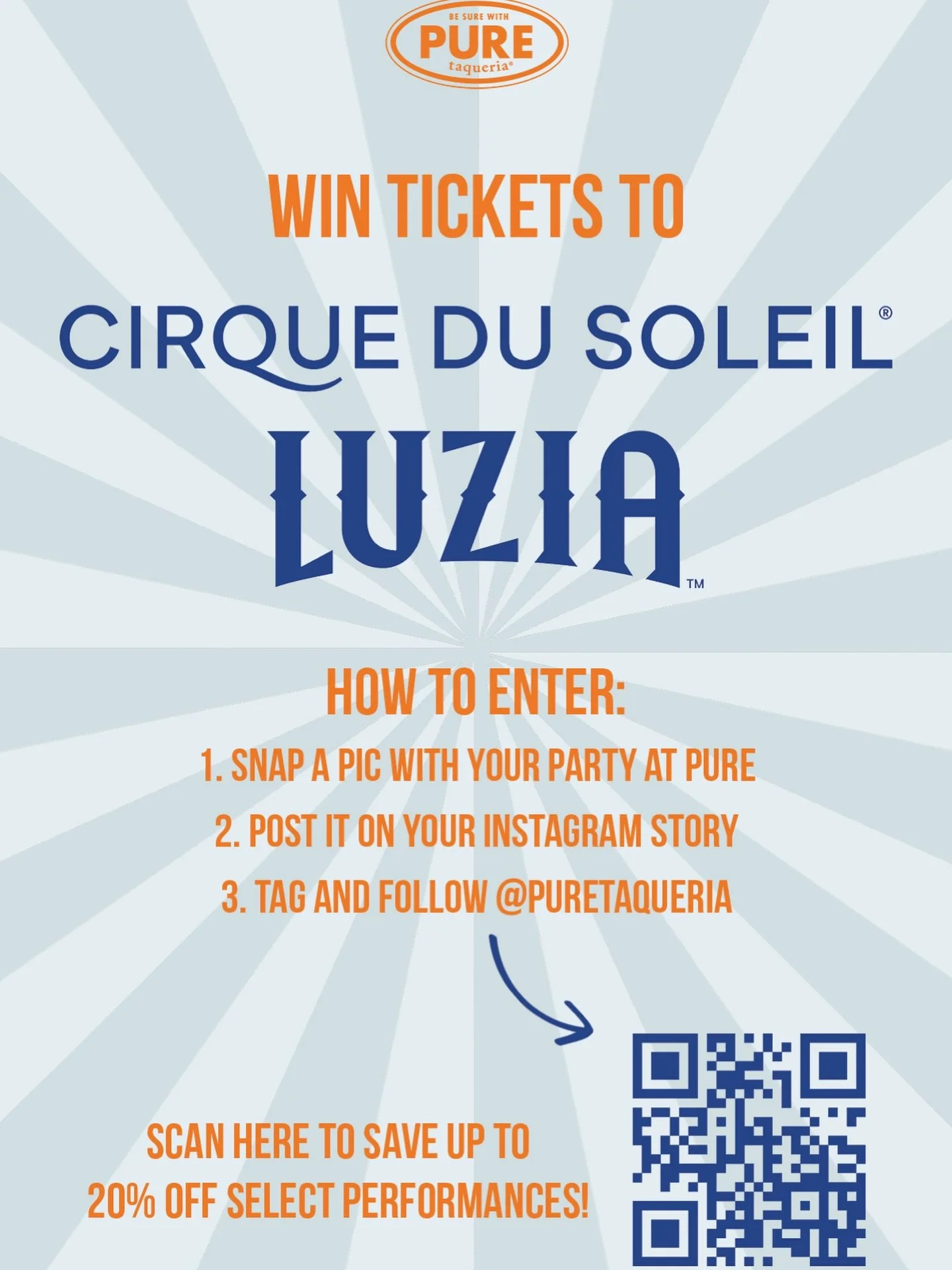 Want to win a pair of tickets to Cirque du Soleil Luzia?🎟️🎪

Dine at PURE, snap a pic with your crew, post it to your Instagram Story, tag and follow us for a chance to win!📸