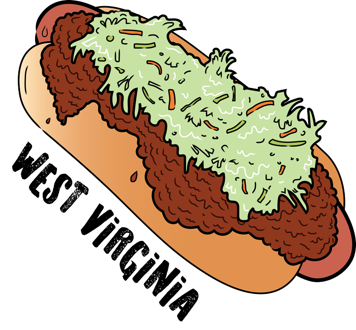 WV style hotdog illustration.